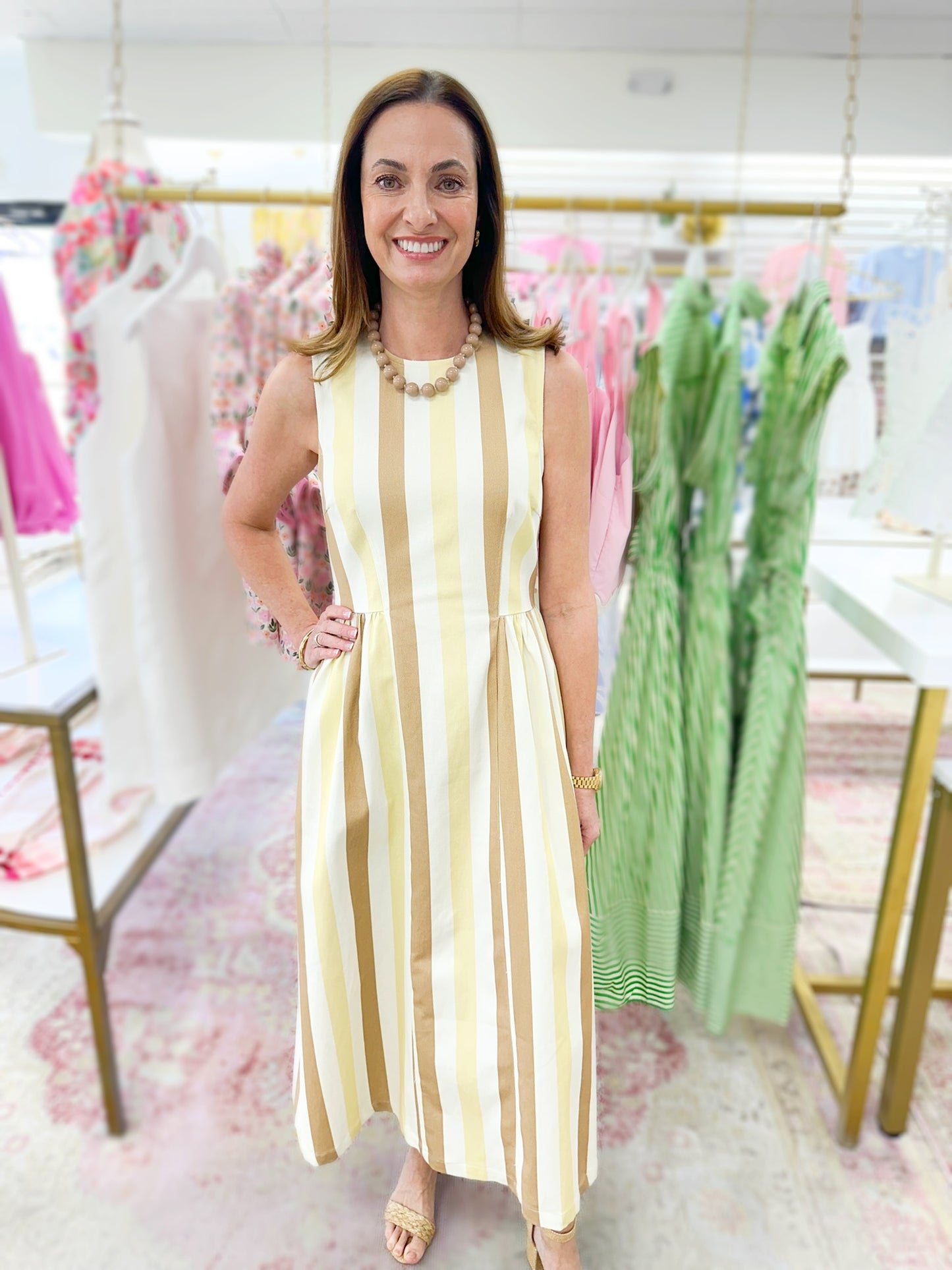 Noelle Brown/Yellow Stripe Maxi Dress