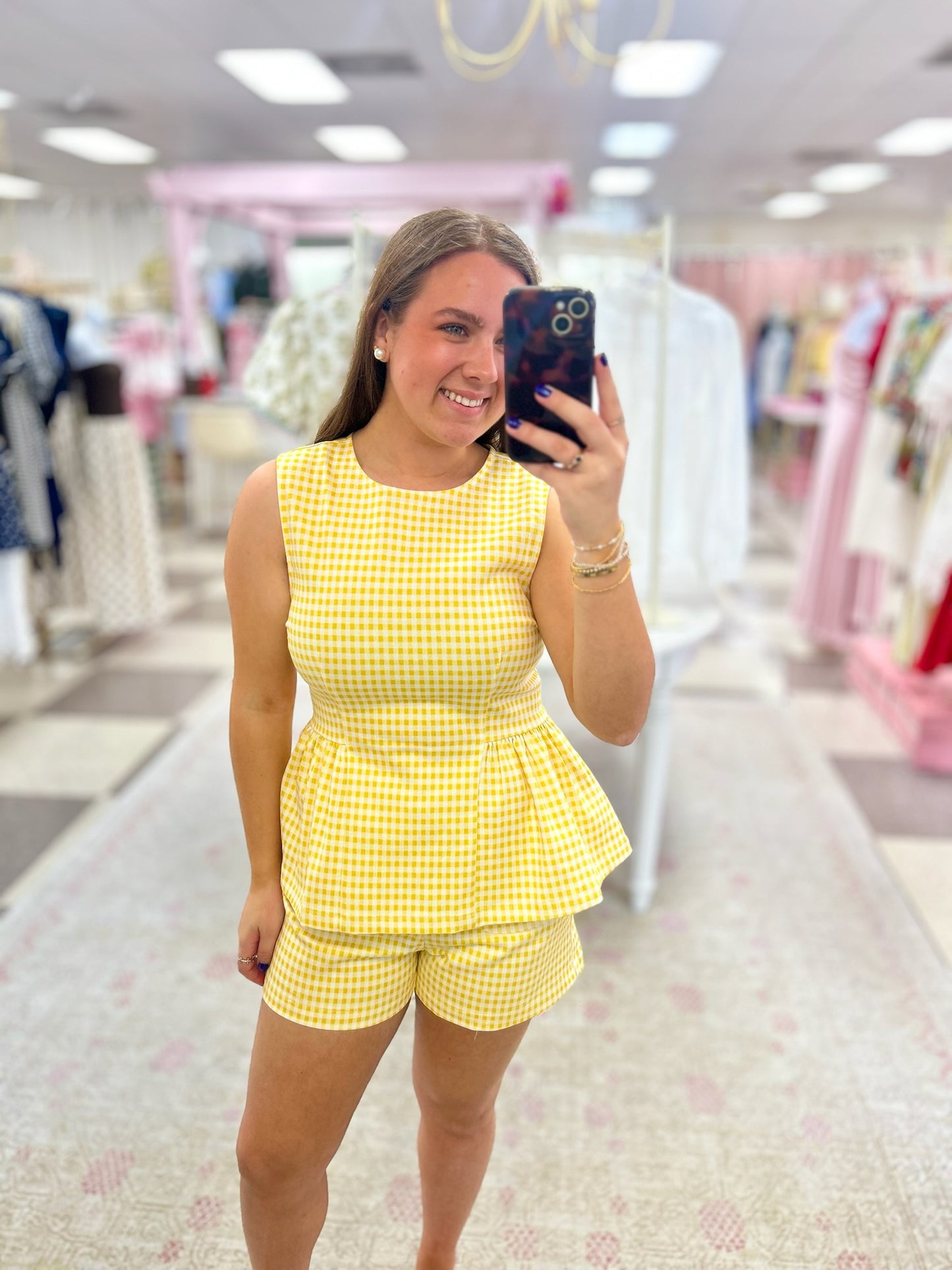 Gingham Peplum Top (Yellow)