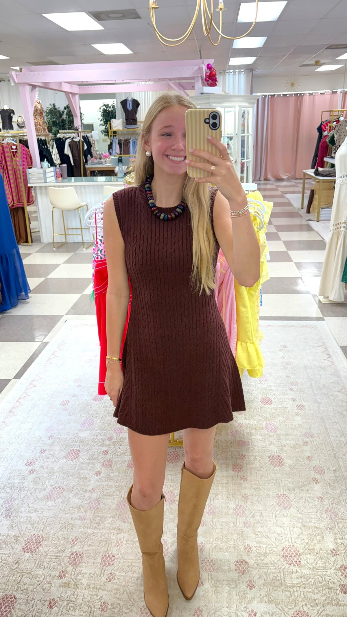 Sleeveless Sweater Dress (Brown)