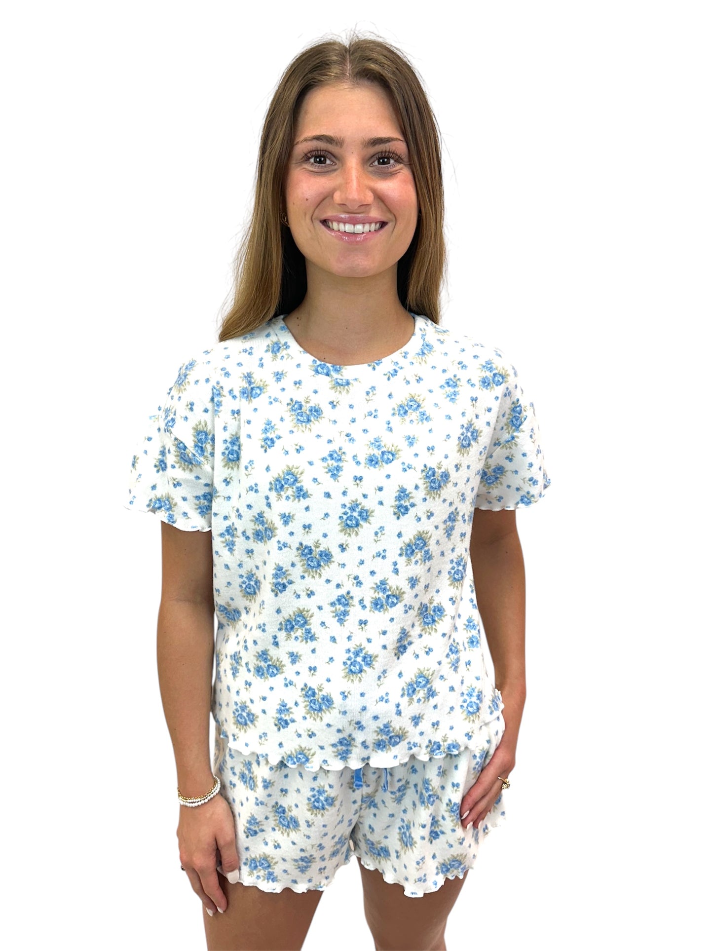 Blue & White Floral Pajama Set