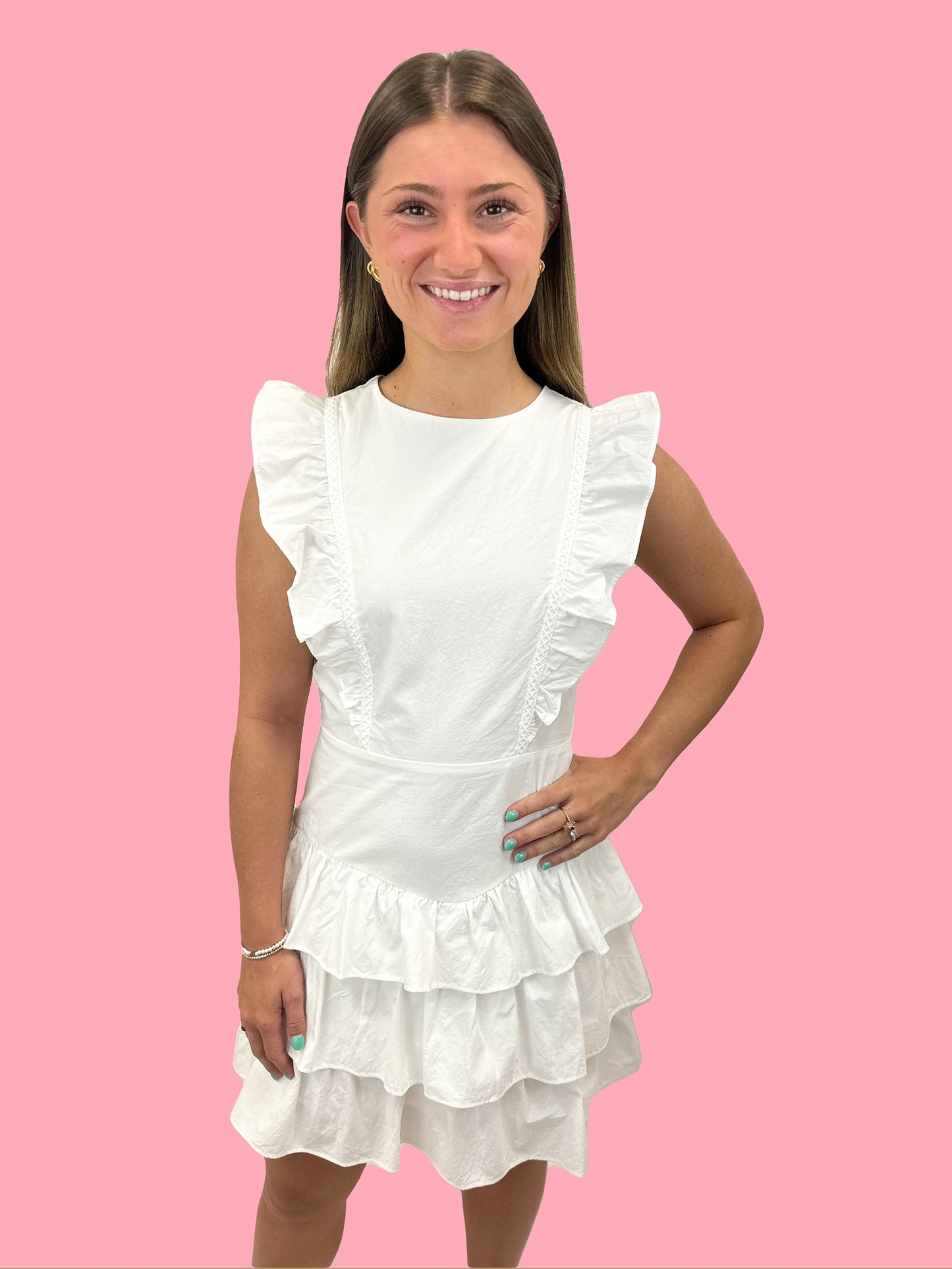 White Ruffle Mini Dress