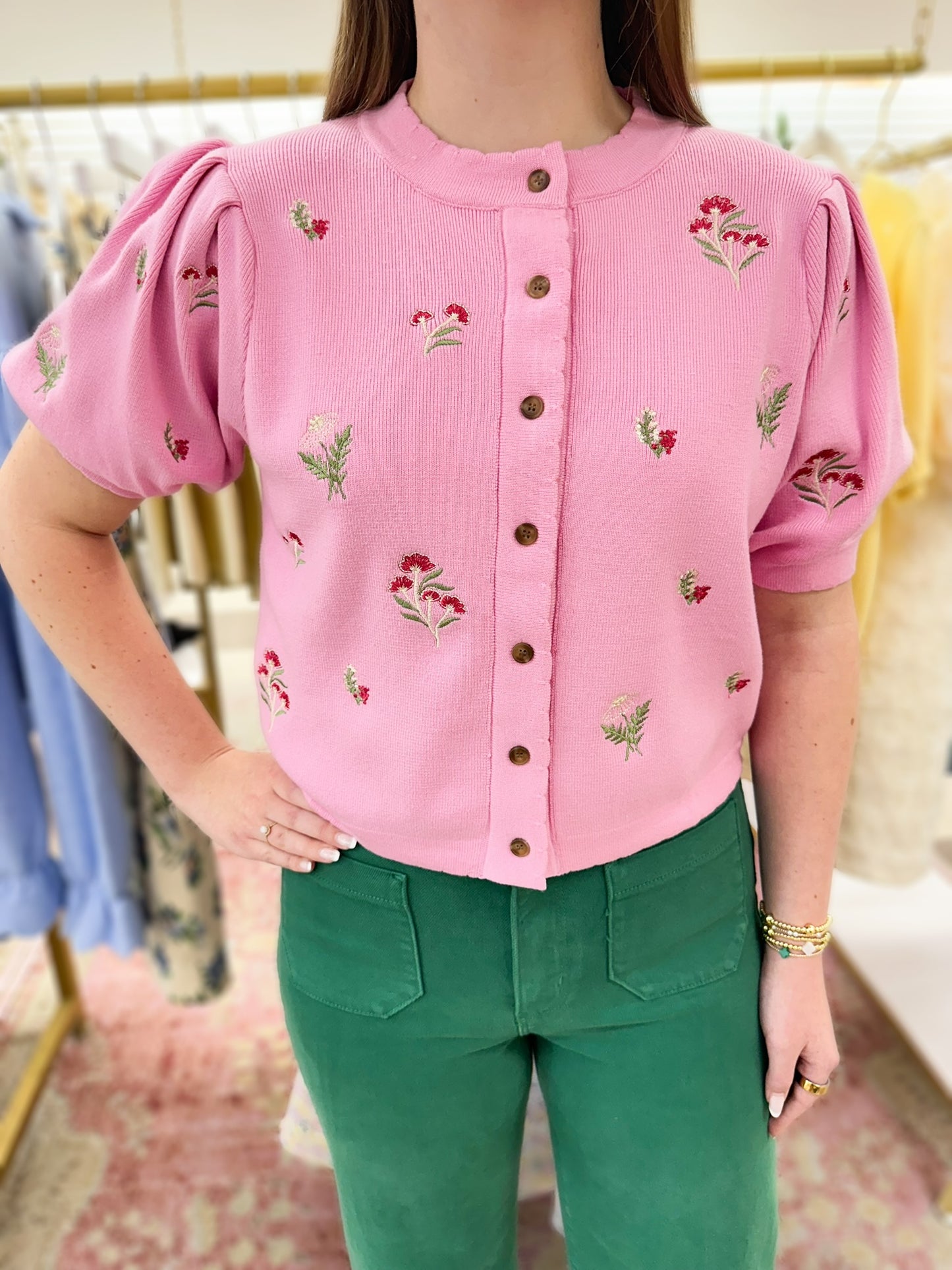 Celia Embroidered Knit Pink Top