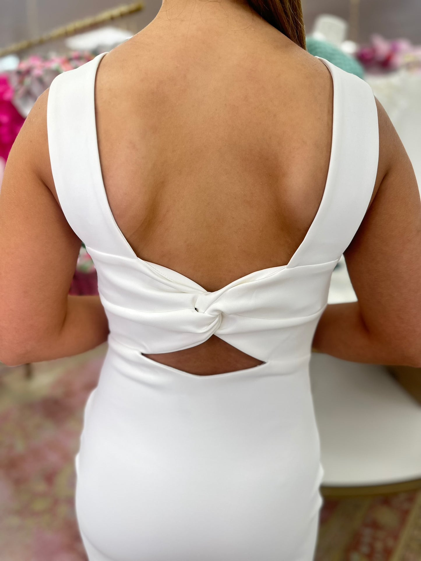 White Mini Dress with Knot