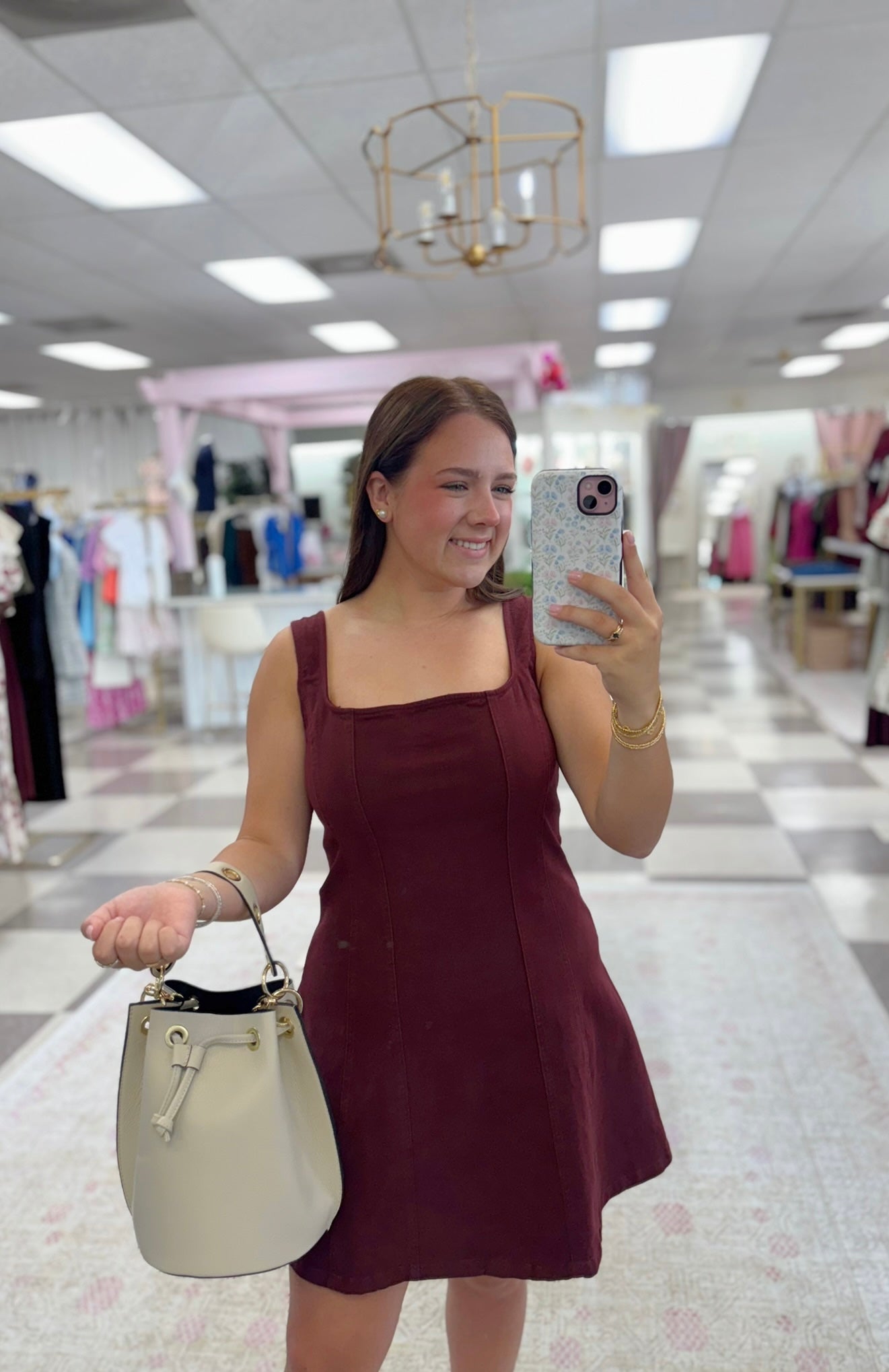 Burgundy Denim Mini Dress