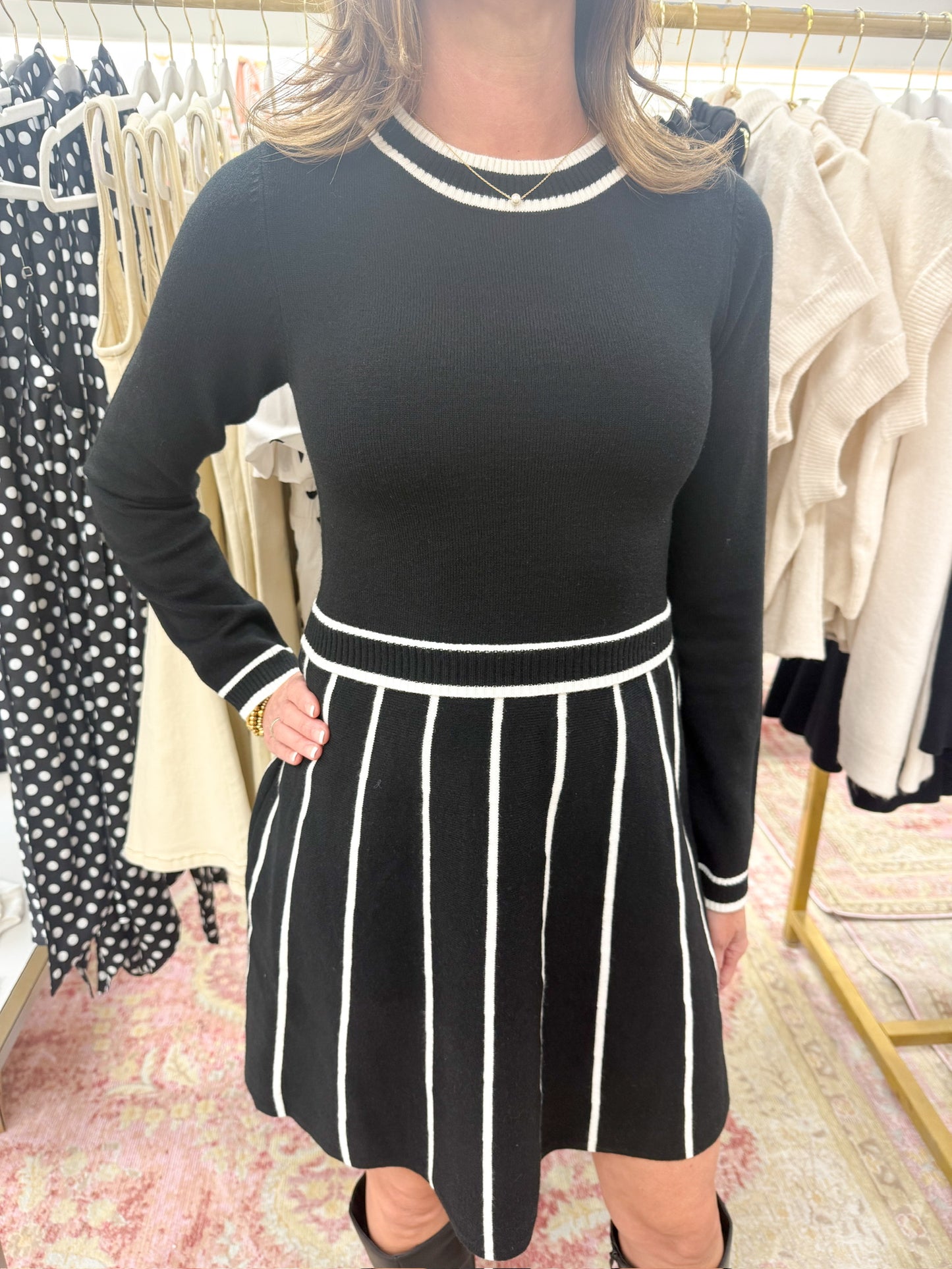 Ava Black & White Sweater Dress