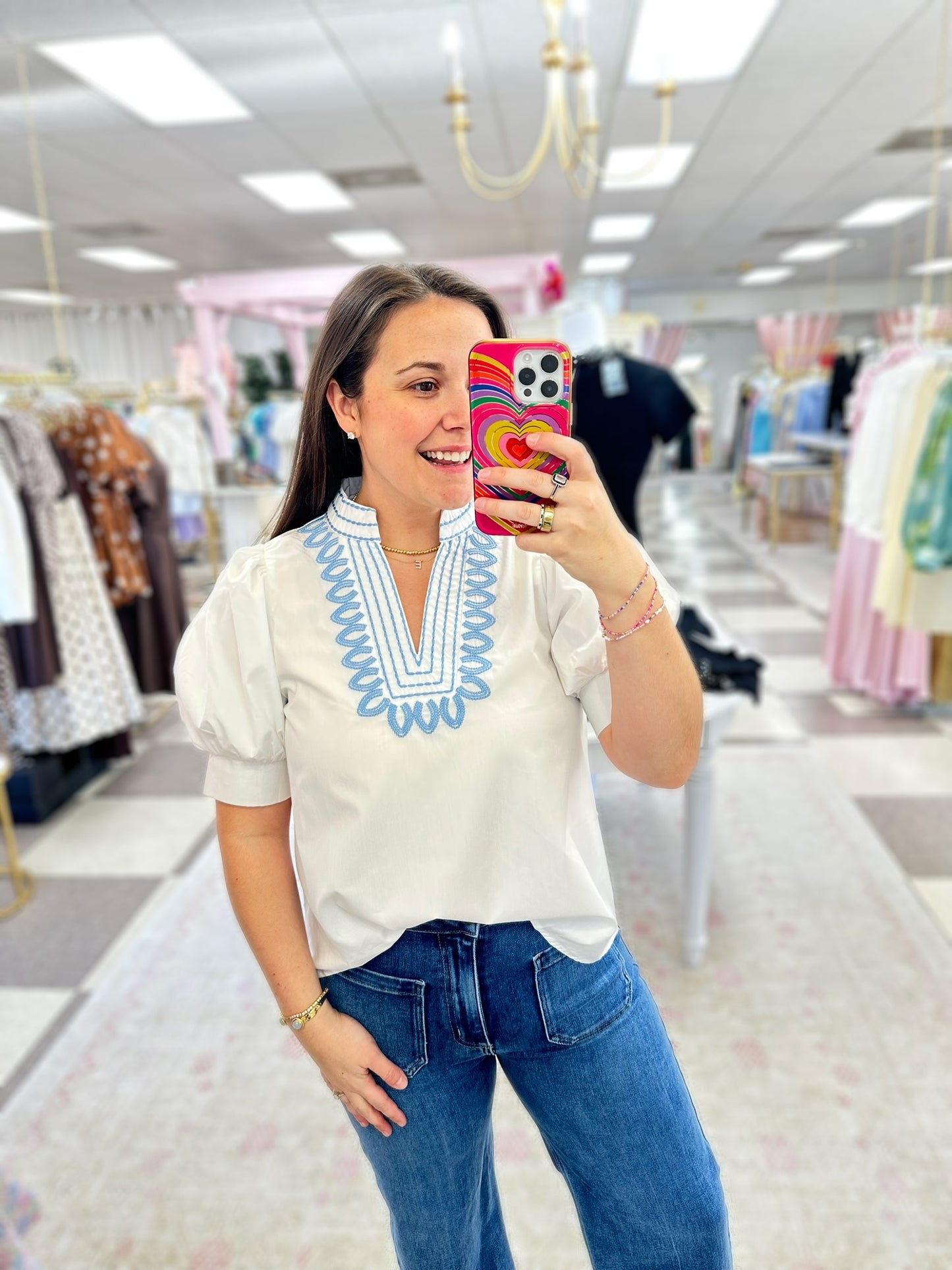 Lets Drink Tequila White Blue Trim Top