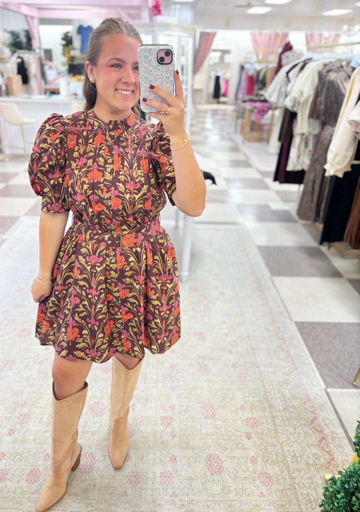 Fall Florals Dress (Maroon)