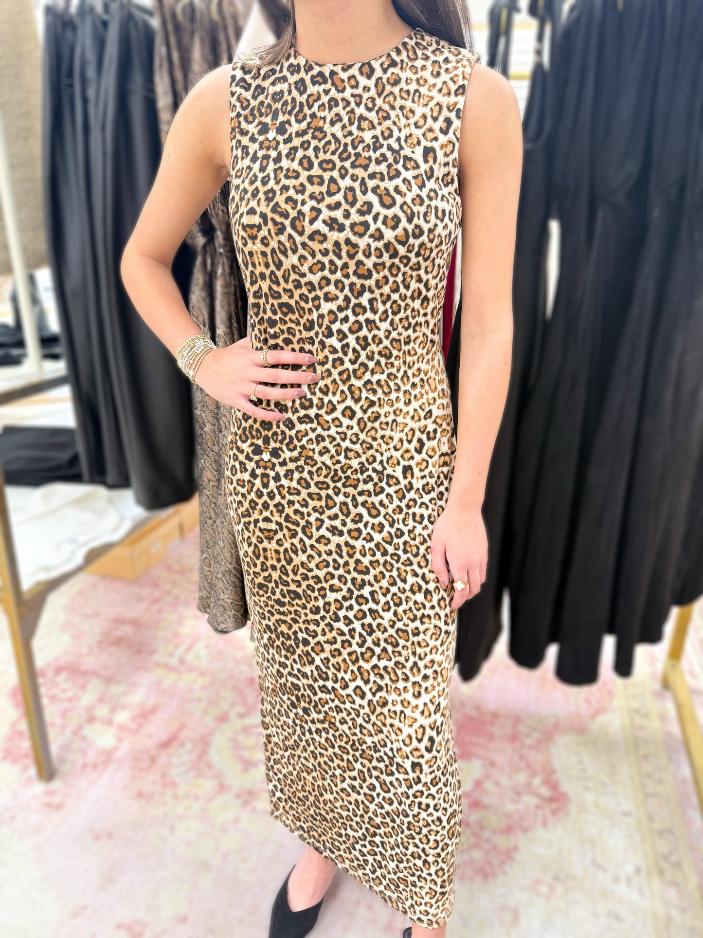 Saydi Leopard Print Fitted Midi Dress