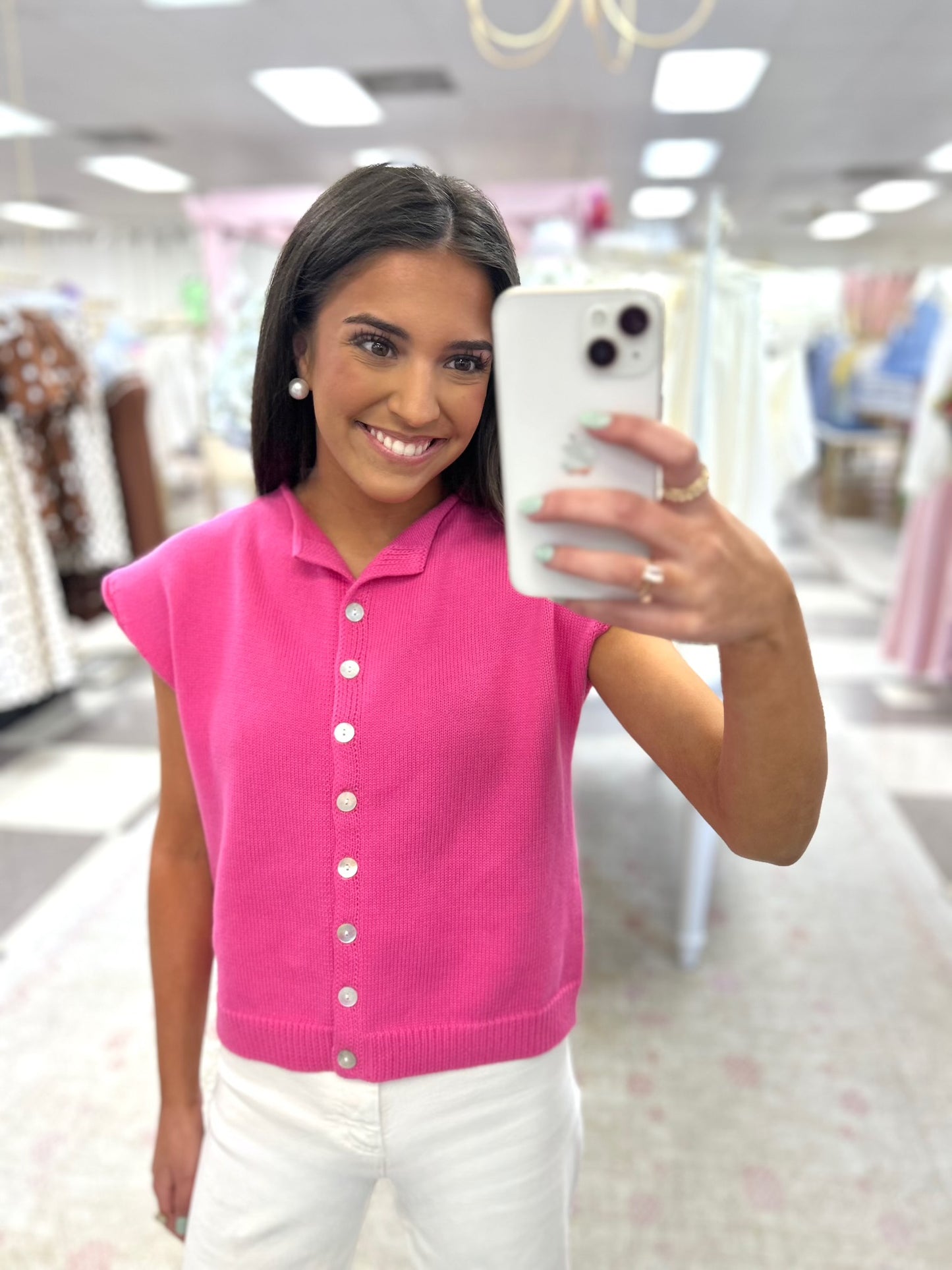 Lizzy Button Down Pink Knit Top