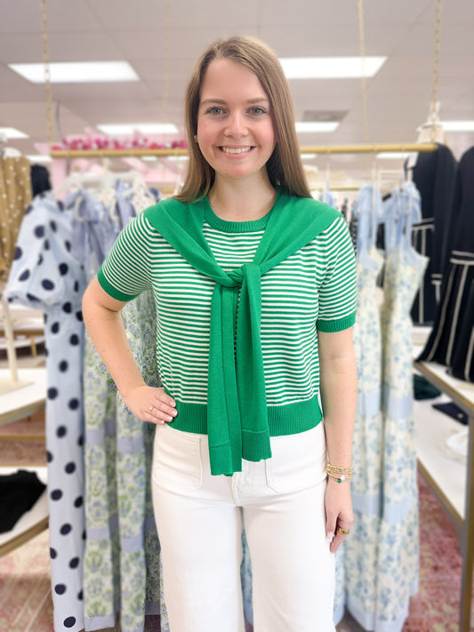Tee Time Green Striped Knit Top