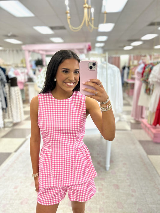 Gingham Print Shorts (Pink)