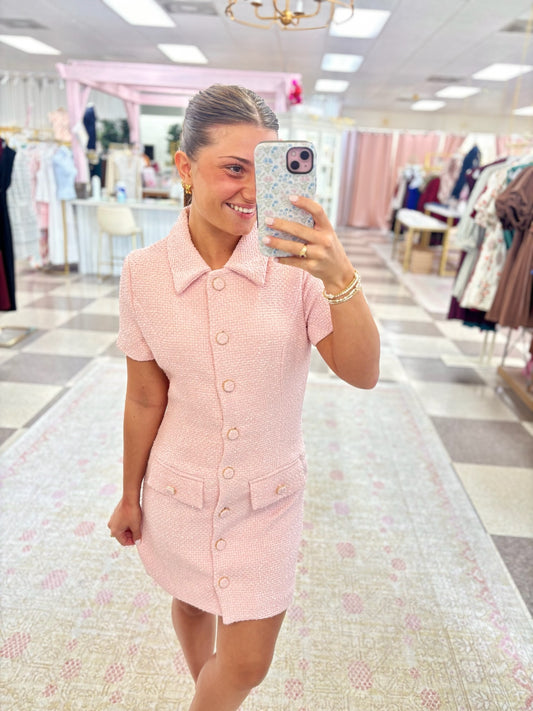 Pastel Pink Tweed Mini Dress