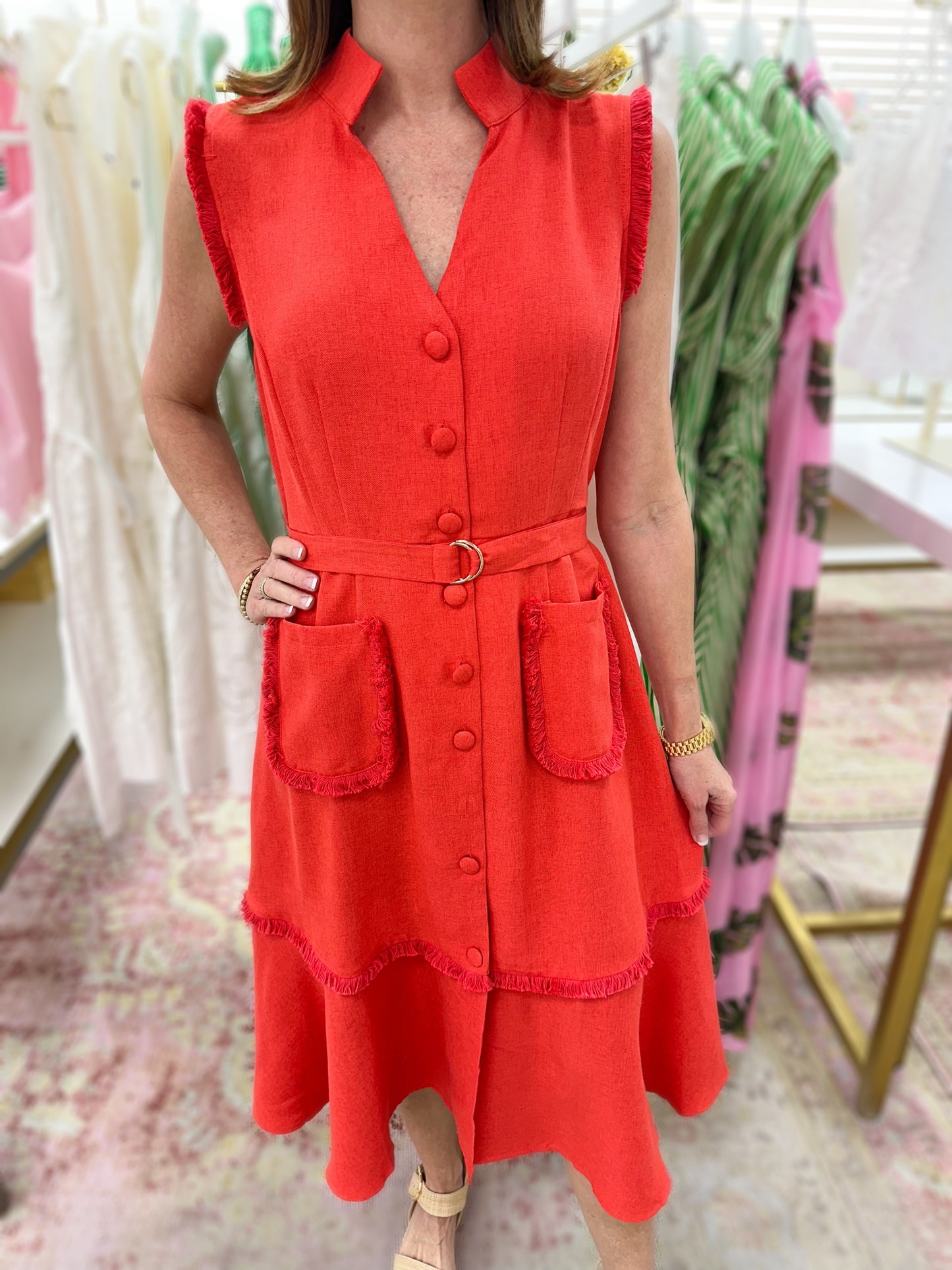 Out All Day Sleeveless Midi Dress (Red)