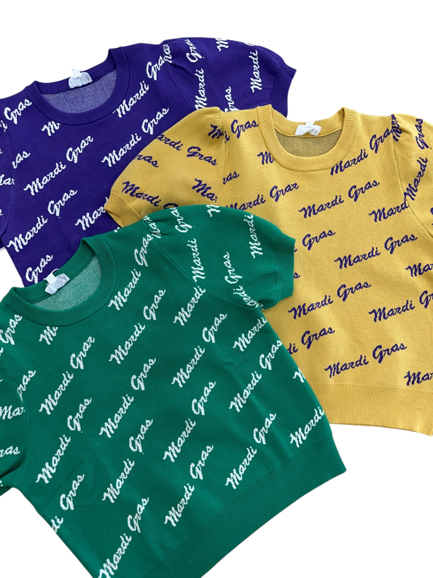 Mardi Gras Script Puff Sleeve Top (Green)