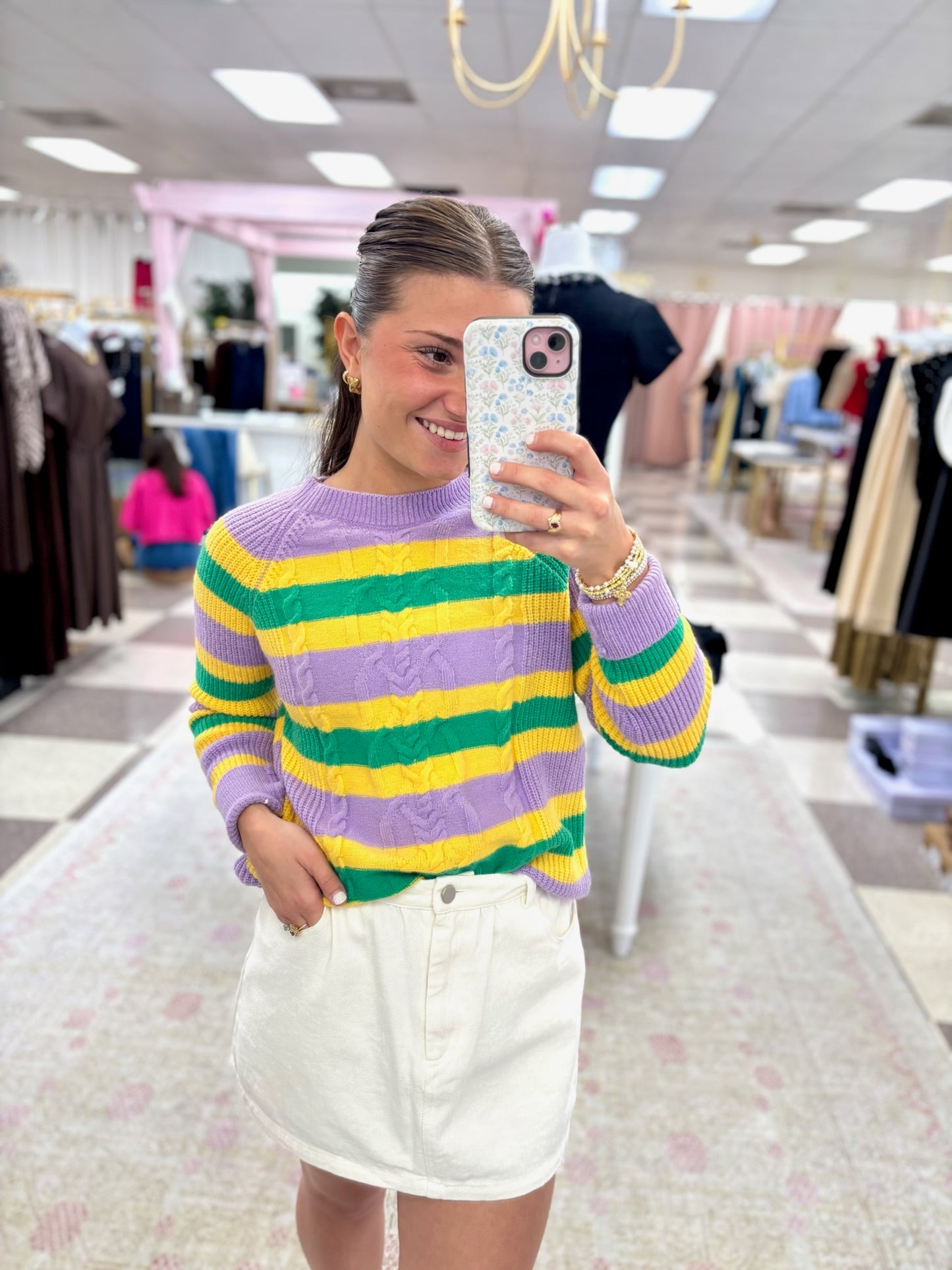 Mardi Gras Lavender Striped Sweater