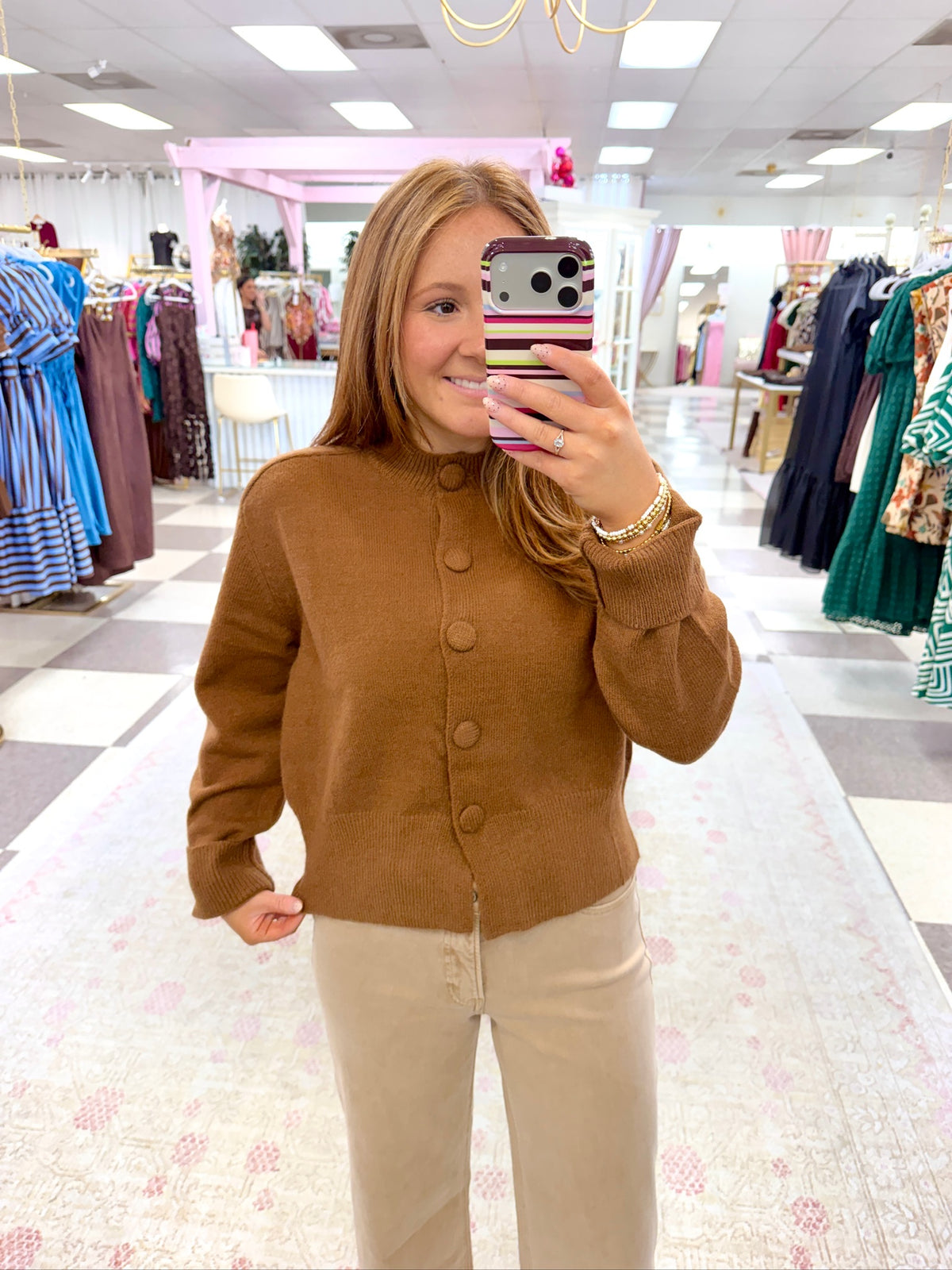 Camel Button Down Sweater