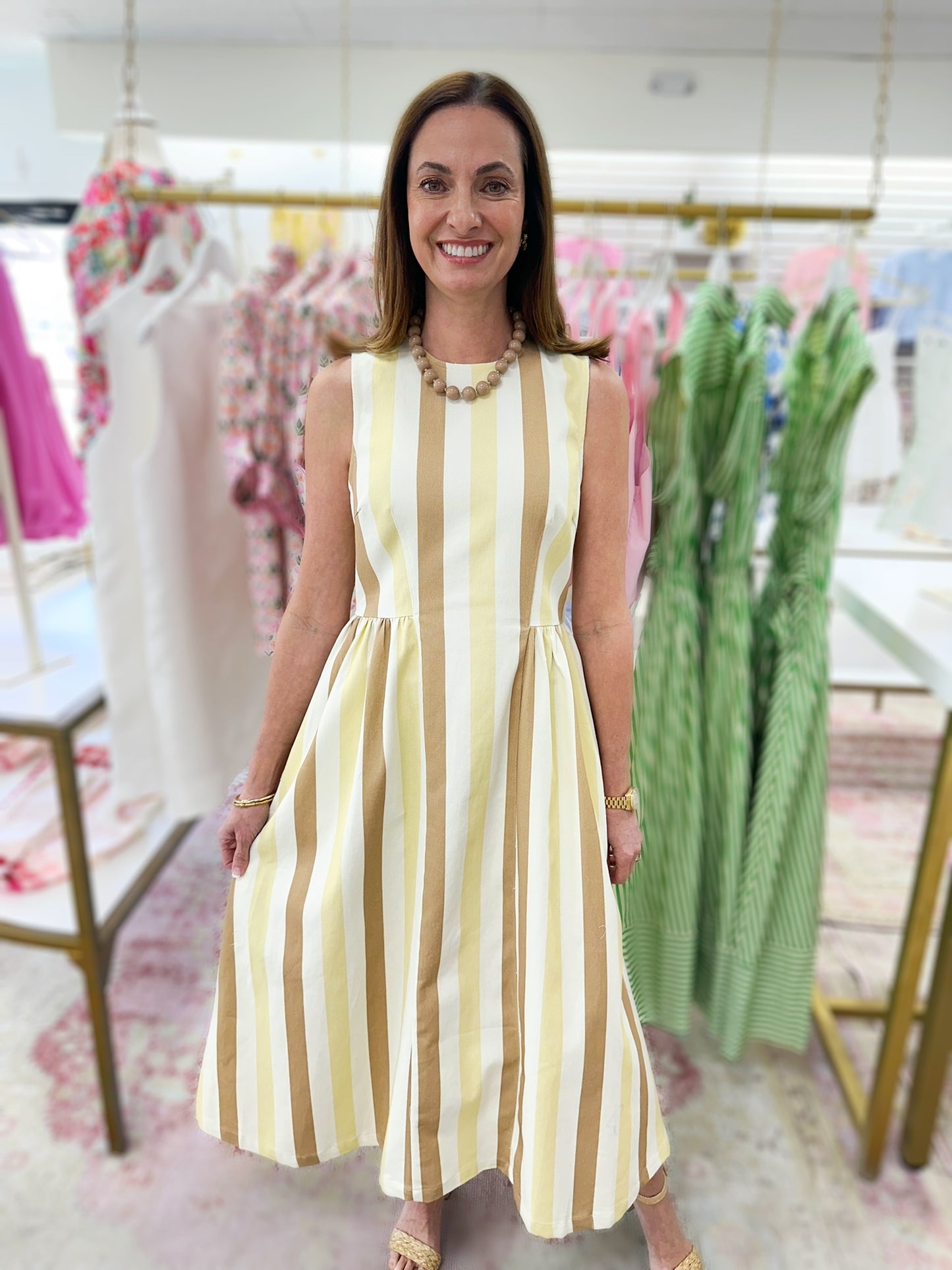 Noelle Brown/Yellow Stripe Maxi Dress