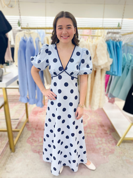 Polka Dot Blue/Navy Maxi Dress