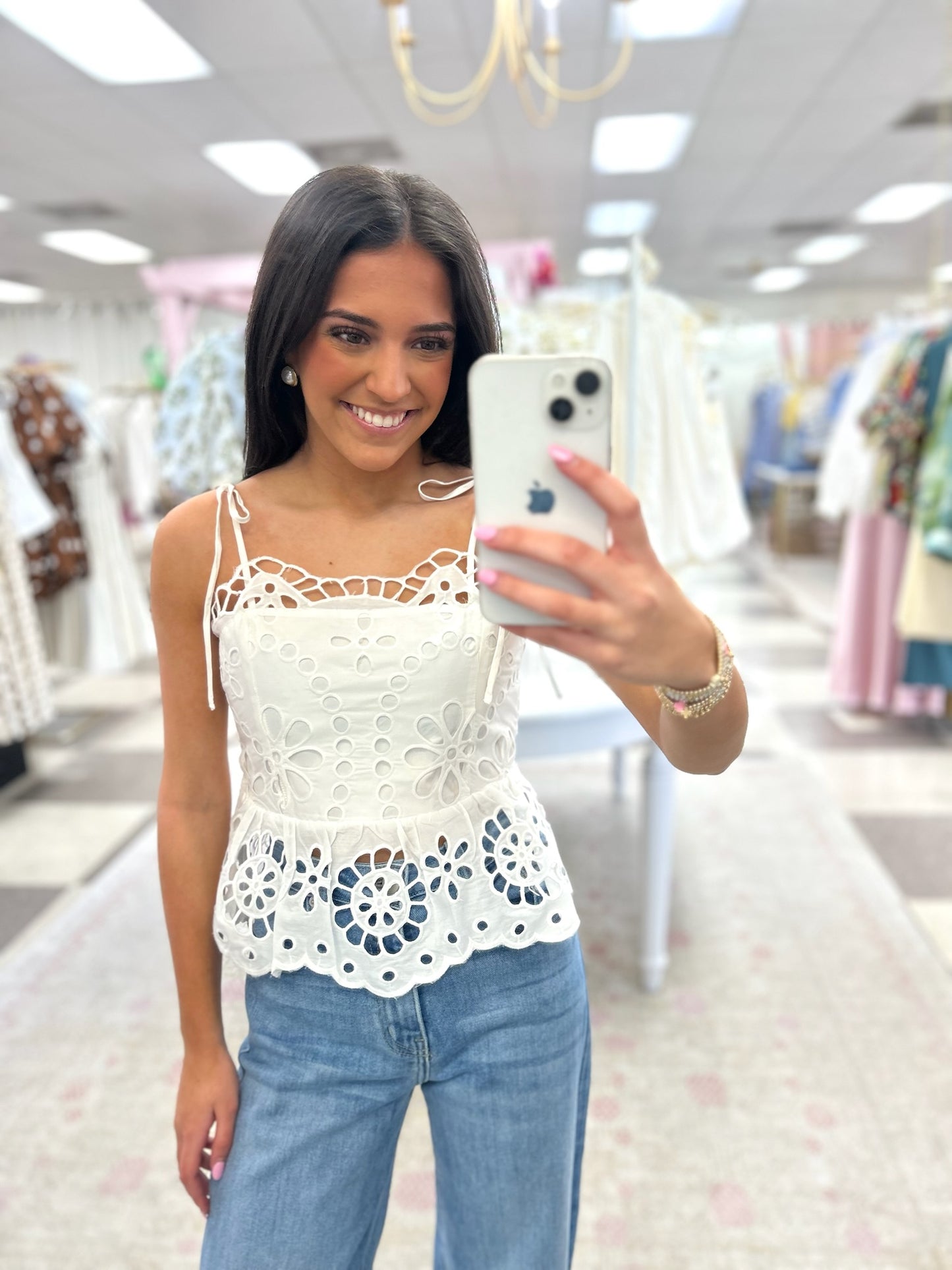 Kameryn Eyelet Embroidered Peplum Top