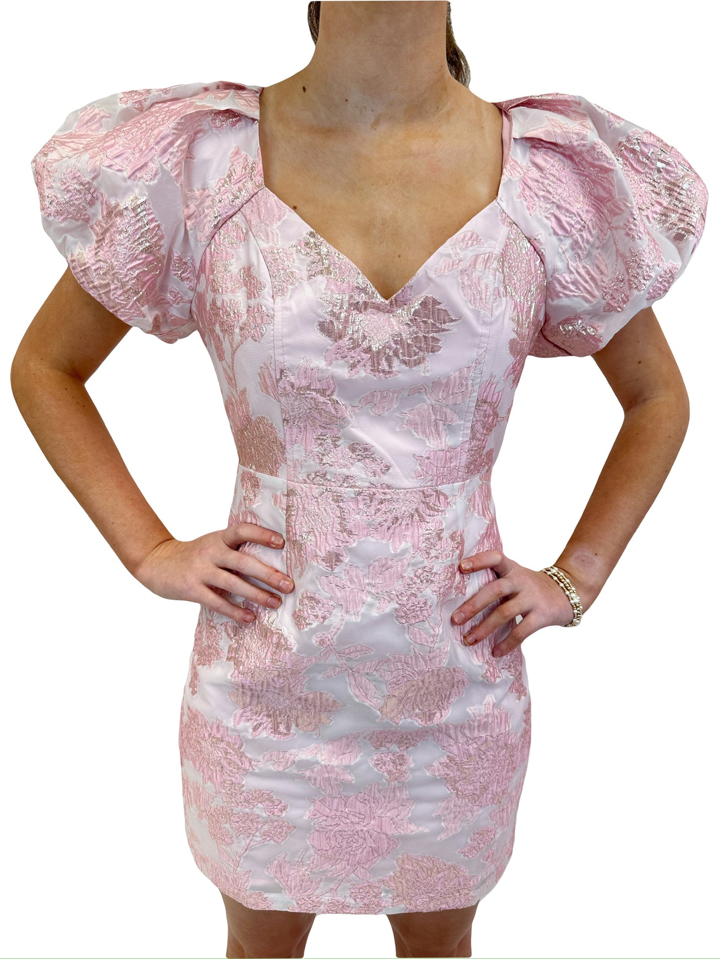 Puff-sleeve Pink Floral Dress