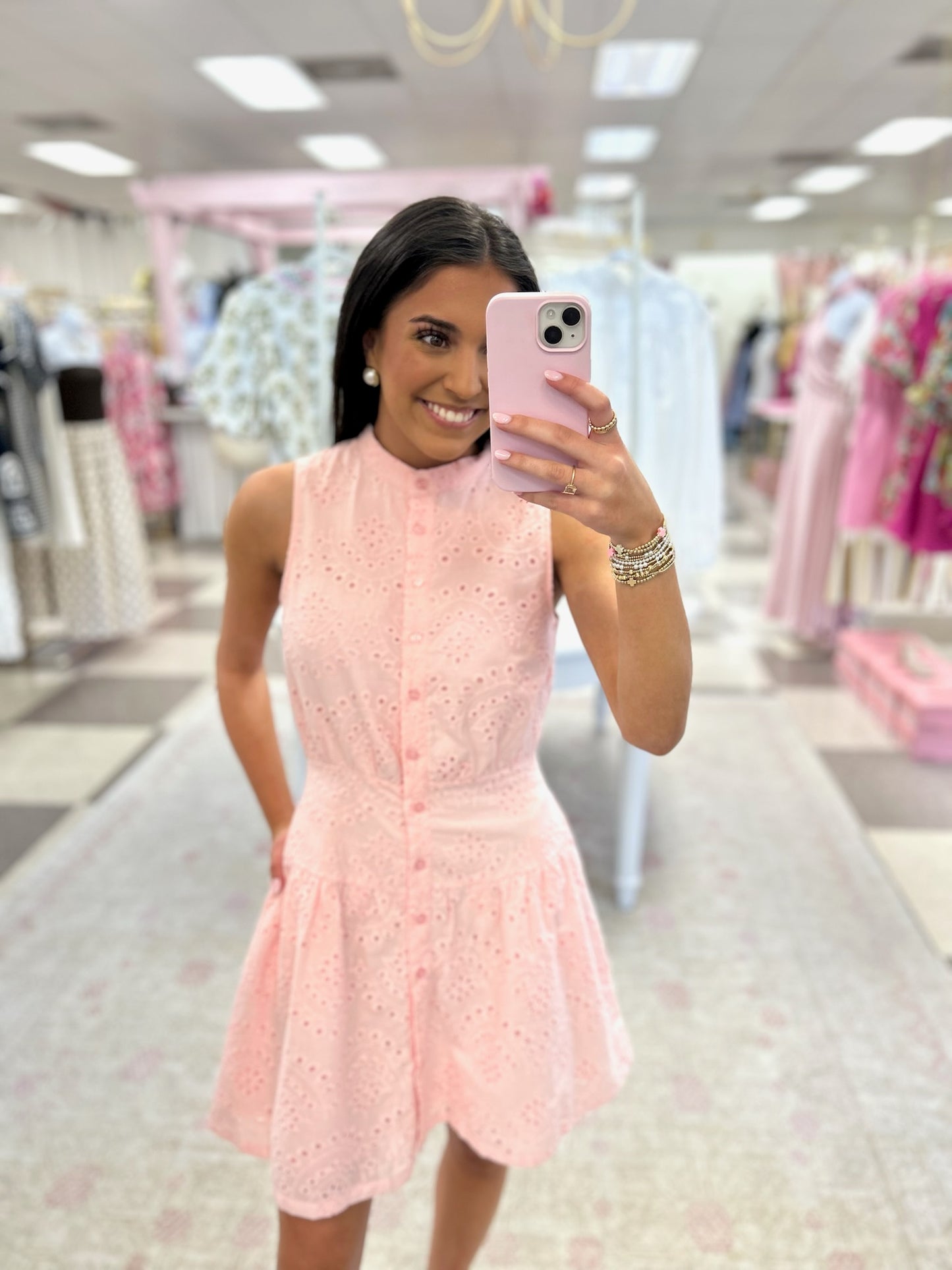 Pink Eyelet Button Down Mini dress