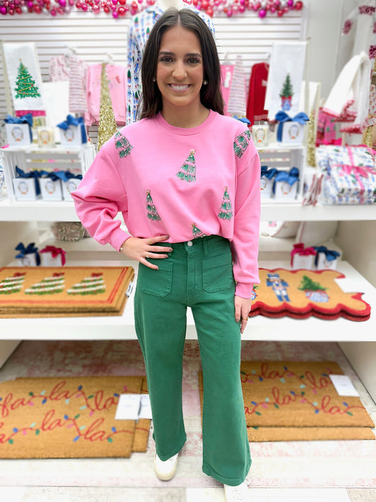 Gracie Patch Pocket Wide Leg Jeans (Green)