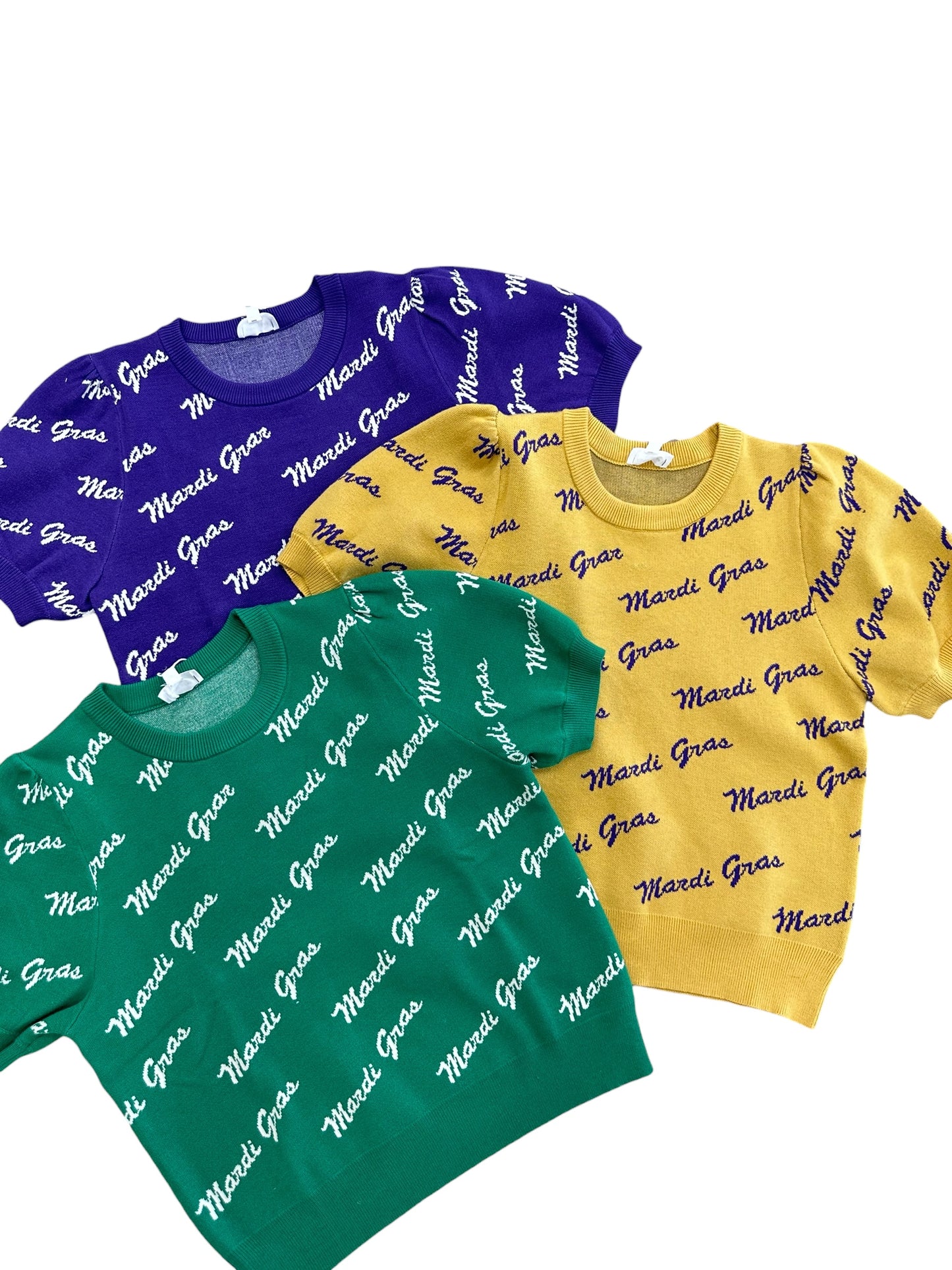 Mardi Gras Script Puff Sleeve Top (Purple)