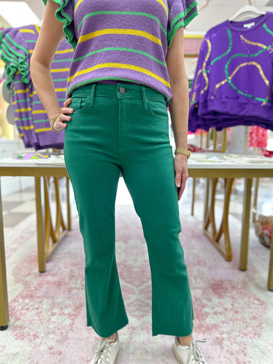 Green Jeans with Raw Hem
