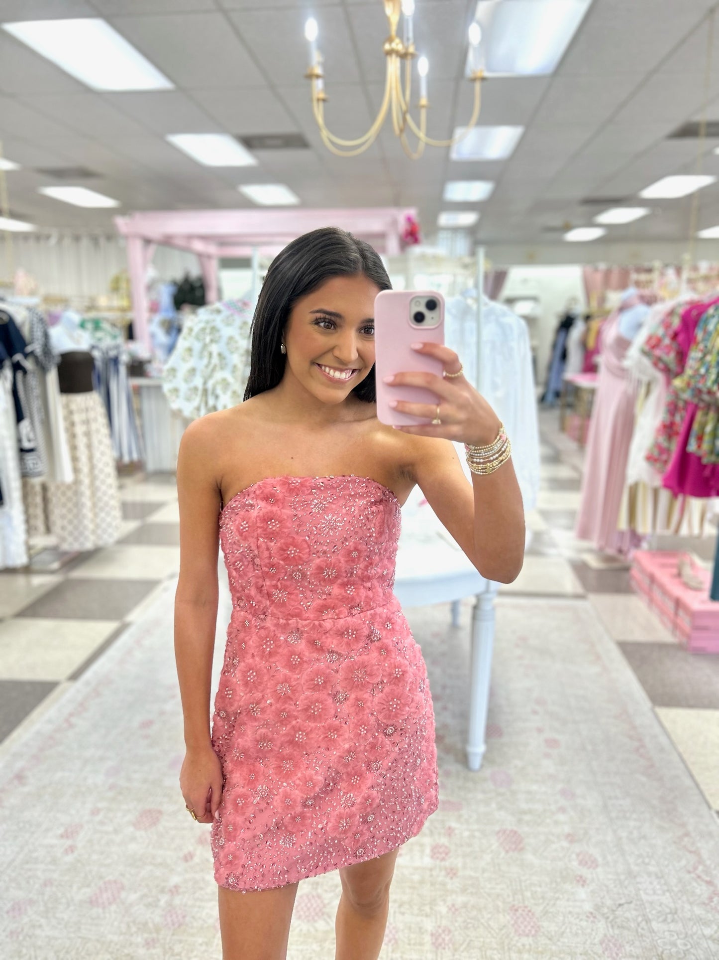 Rose' Garden Beaded Mini Dress (Rose Pink)