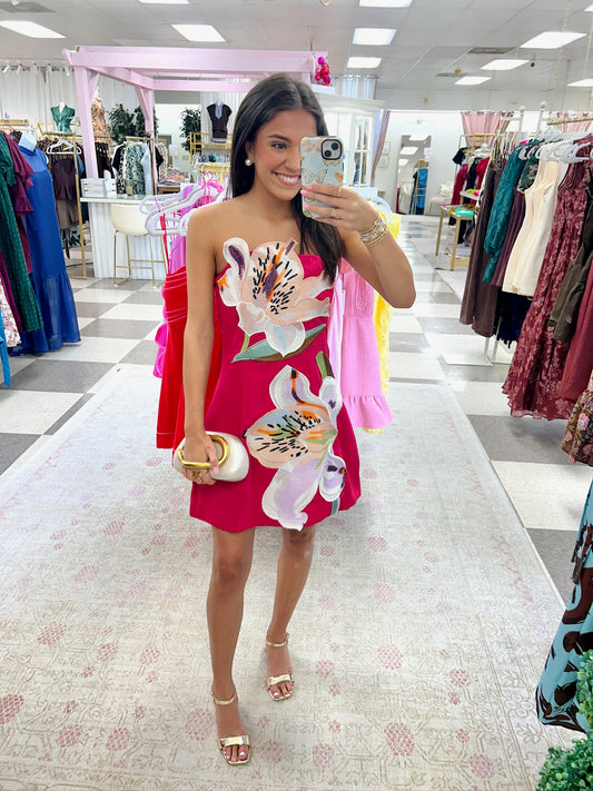 Petals in Paradise Mini Dress (Magenta)