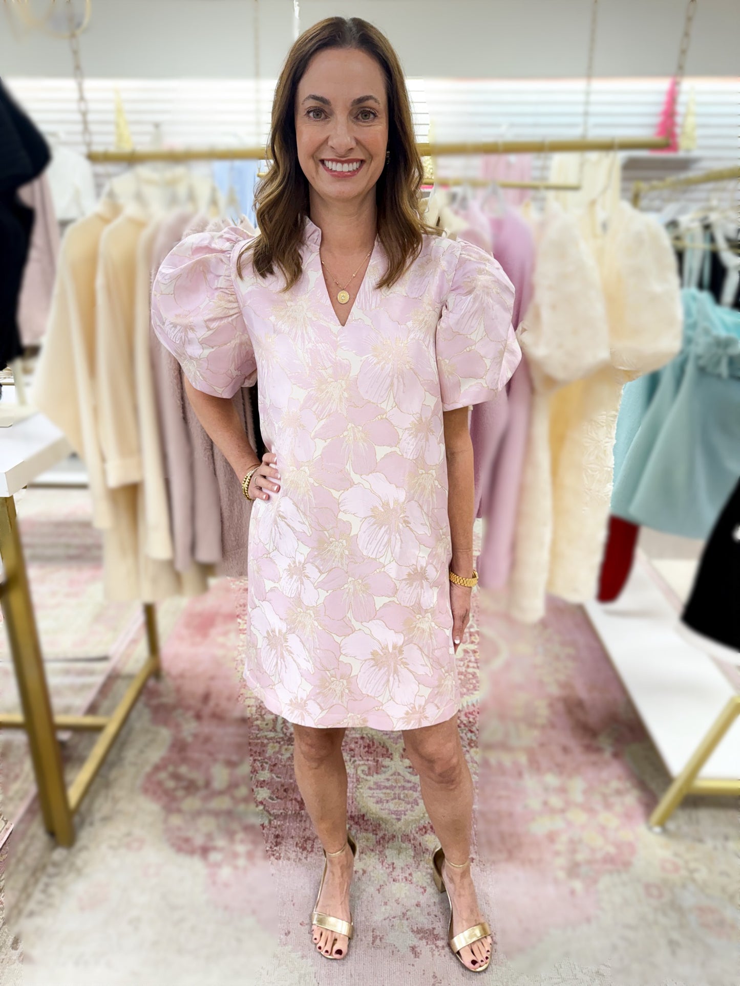 Heather Puff Sleeve Mini Dress (Pink)