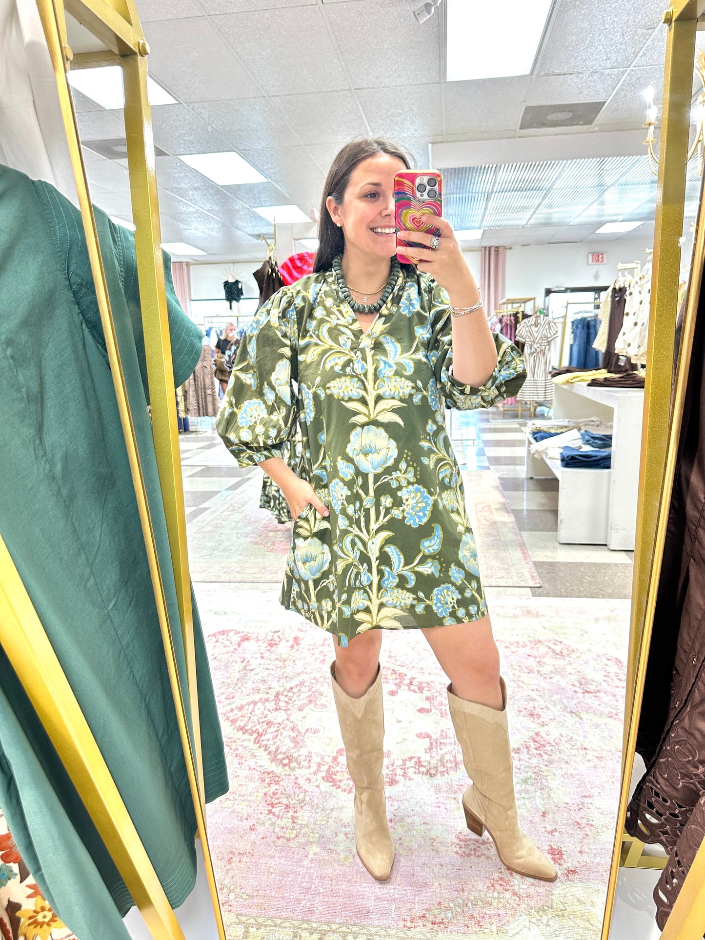 Savannah Olive 3/4 Sleeve Mini Dress