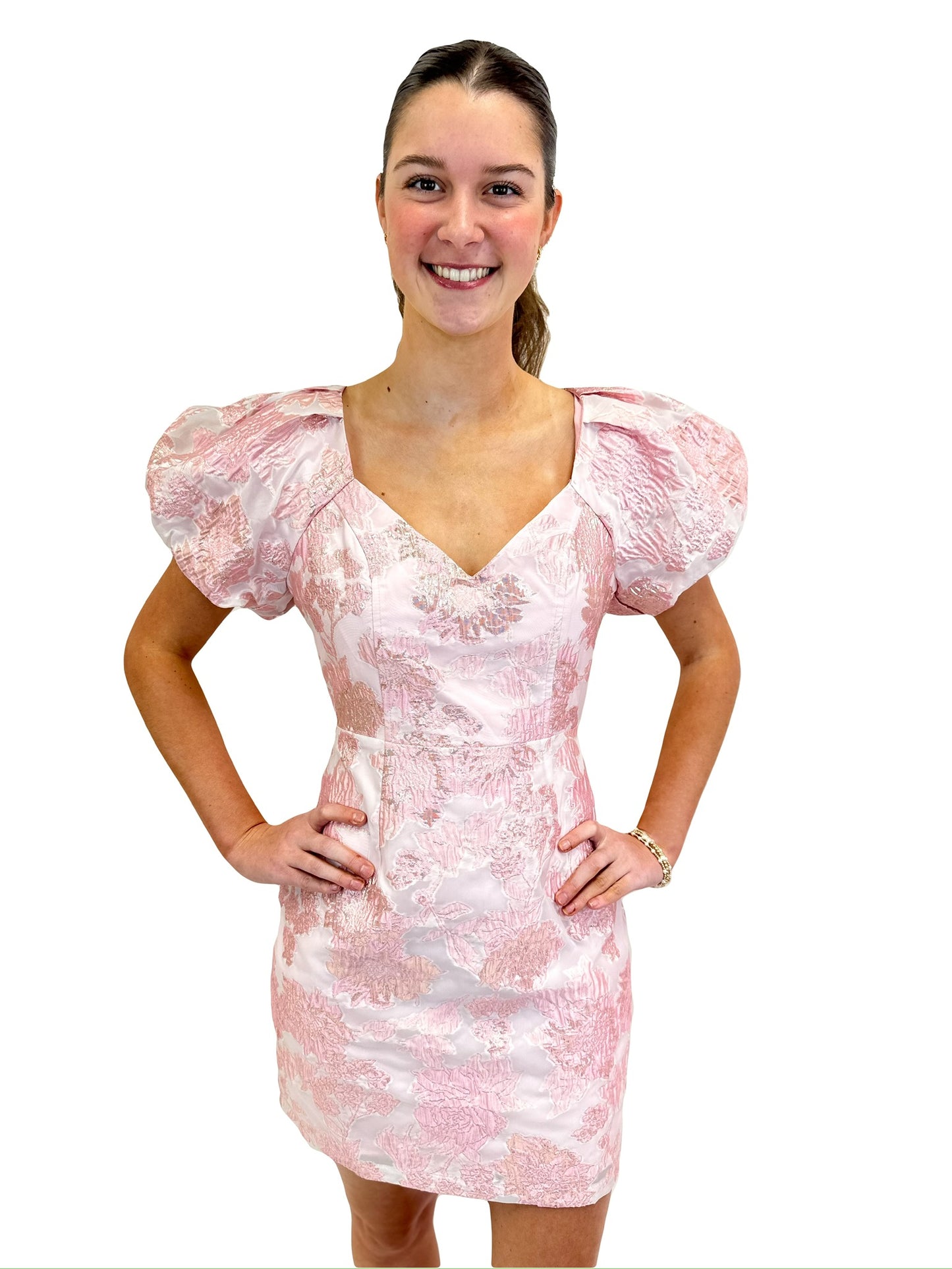 Puff-sleeve Pink Floral Dress