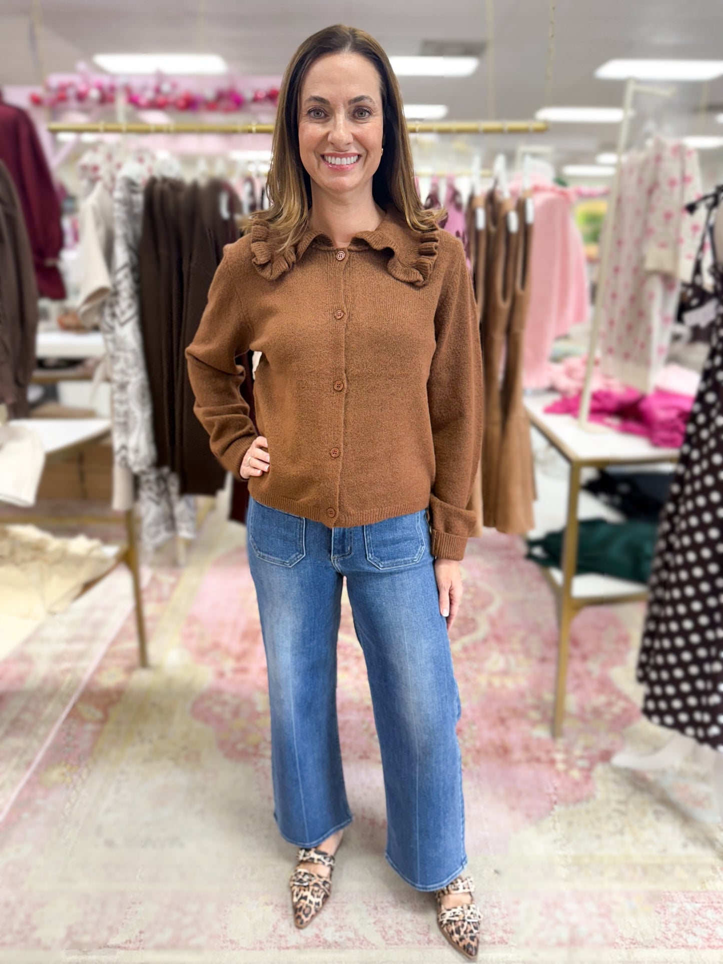 Brown Ruffle Collar Sweater