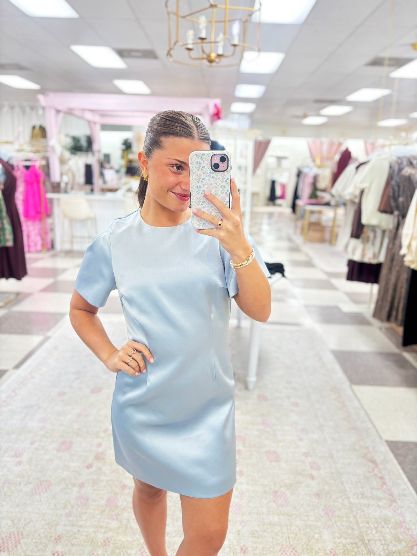 Blue Satin Mini Dress