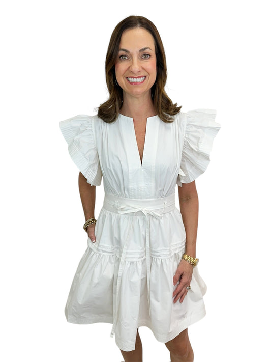 Sloane White Flutter Sleeve Peplum Poplin Mini Dress