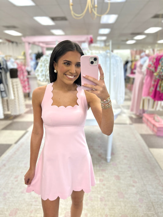Meet Me On The Court Scalloped Mini Athletic Dress (Powder Pink)