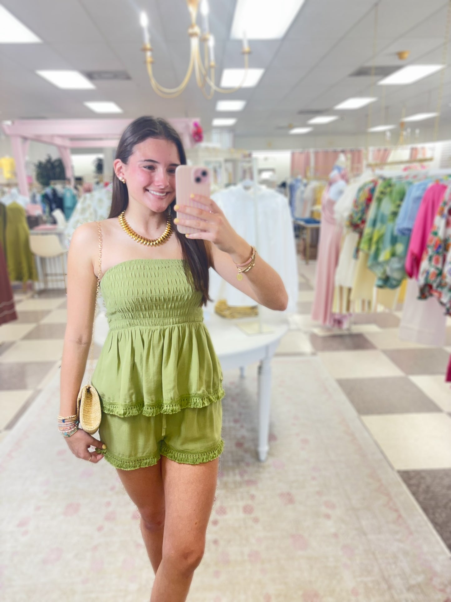 Lets Get Away Top/Short Set (Matcha)