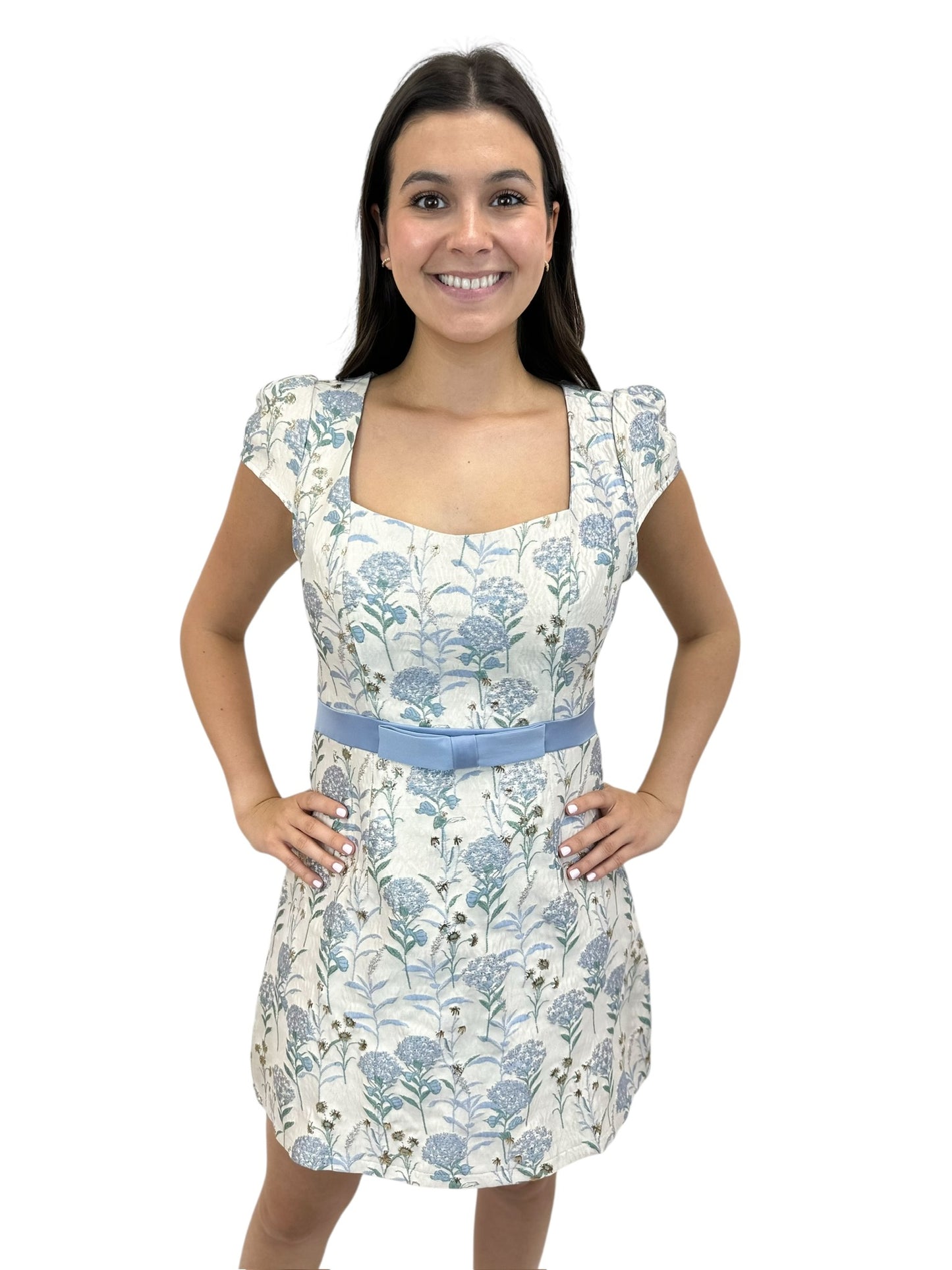Belted Blue Floral Dress
