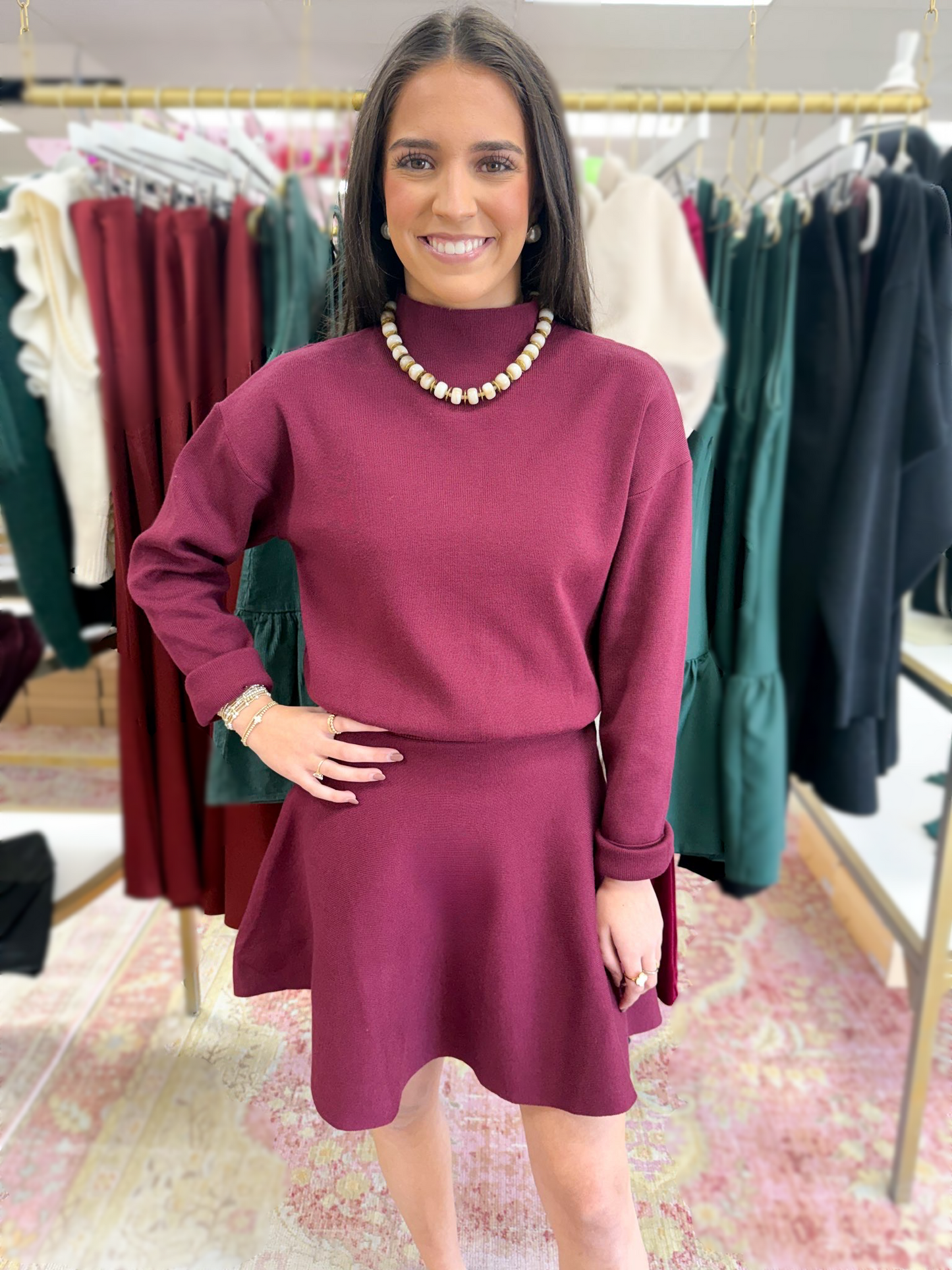 Burgundy Fit & Flare Sweater Dress