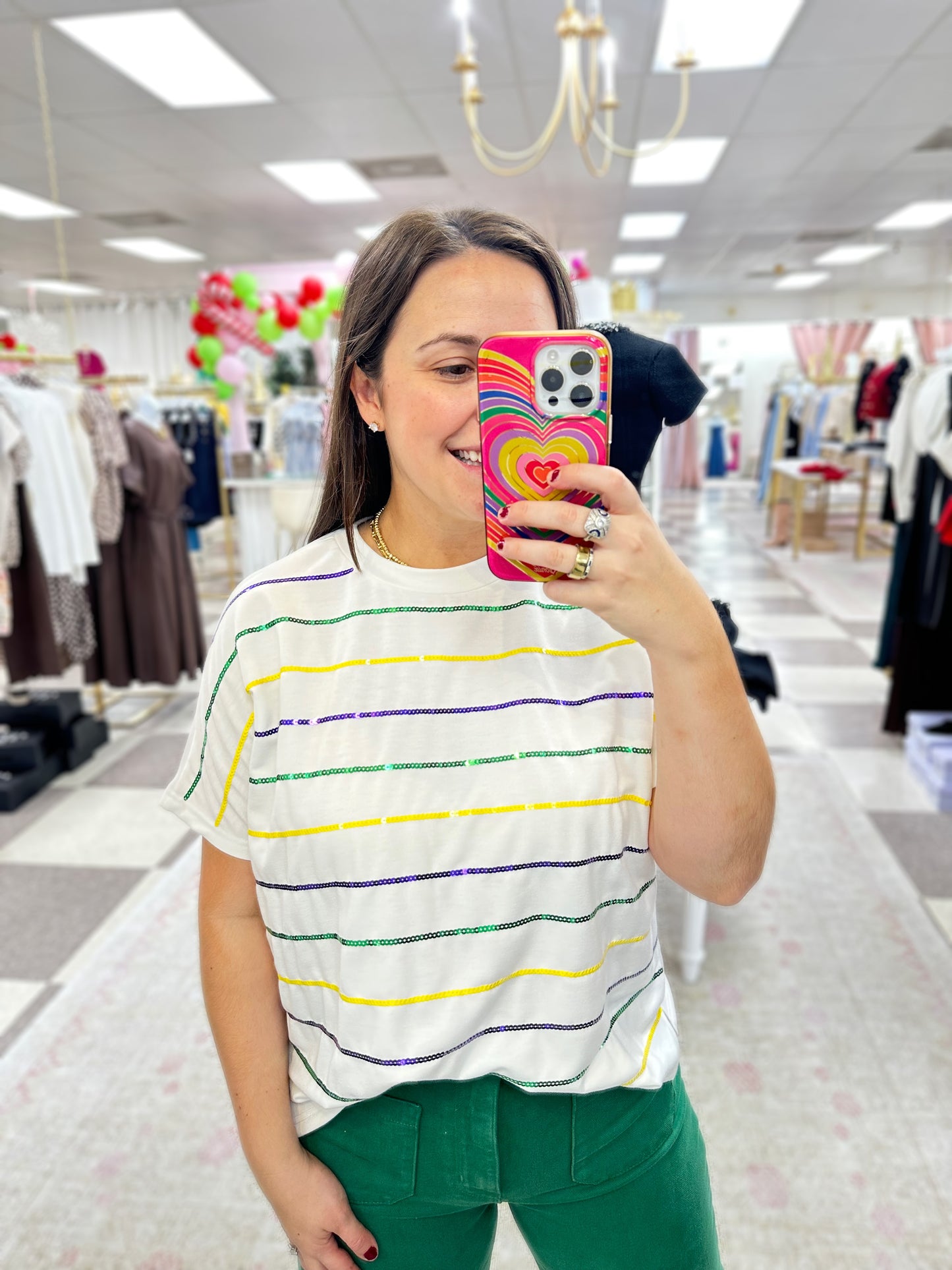 Mardi Gras Sequin Striped Top