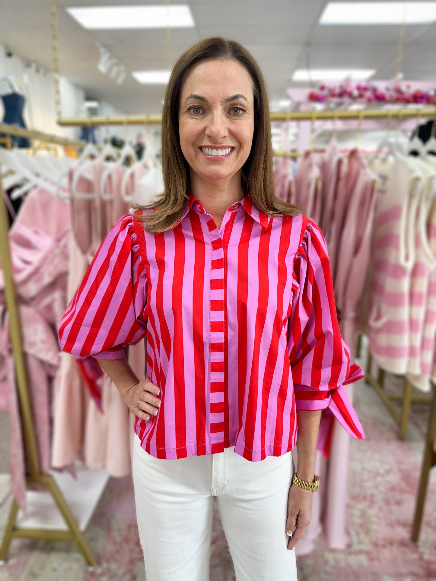 Catherine Striped Top (Pink/Red)