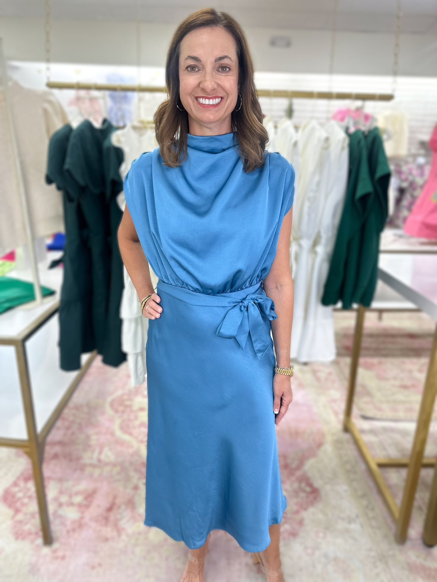 Baby Blue Satin Midi Dress