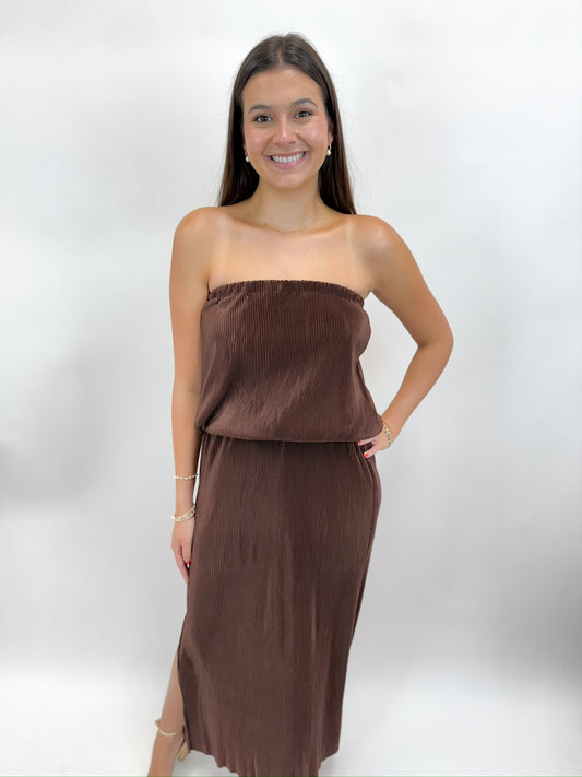 Brown Ribbed Long Dress