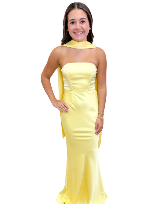 Butter Yellow Long Dress with Neck Scarf