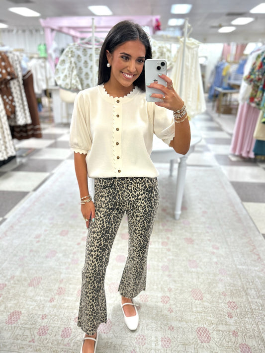 Feeling Wild Cheetah Crop Flare Jeans