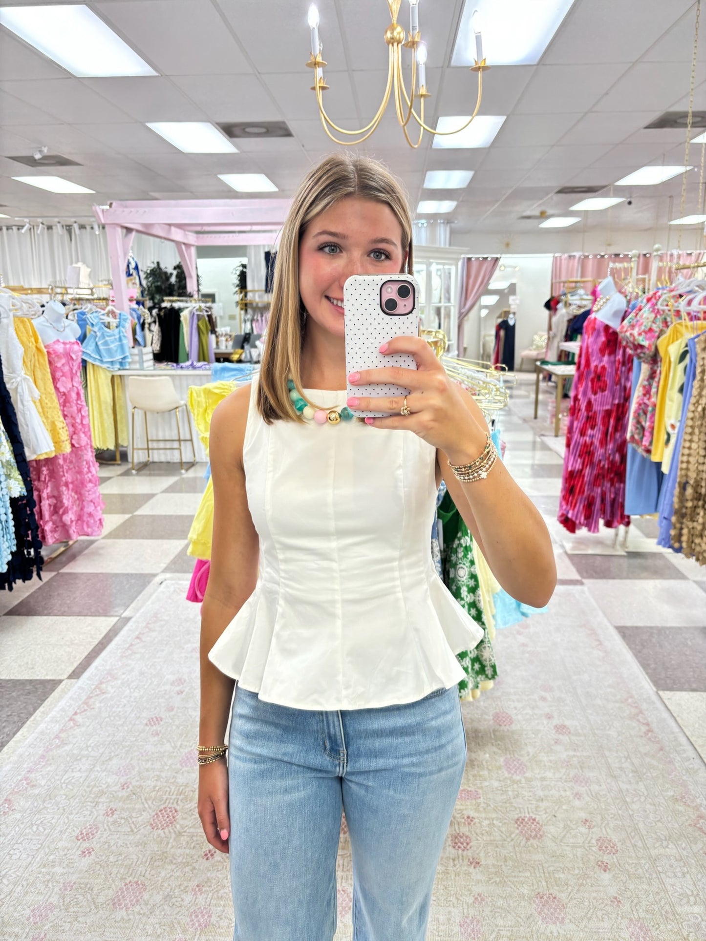 Cheri Sleeveless Peplum Top (White)