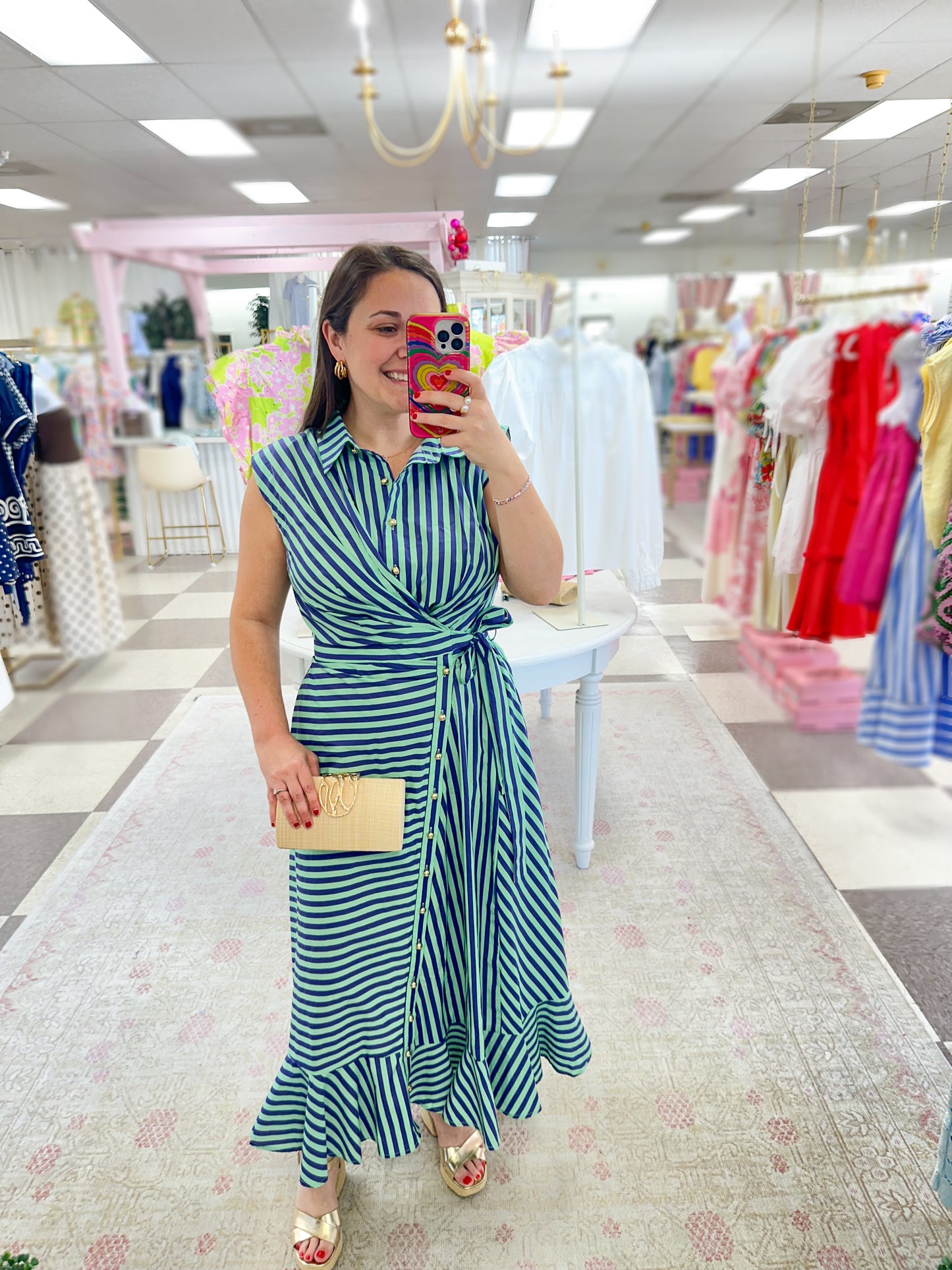 Nina Stripe Maxi Dress (Navy/Mint)