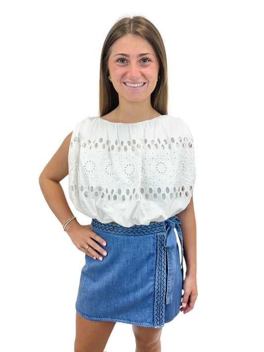 Braided Denim Wrap Skort