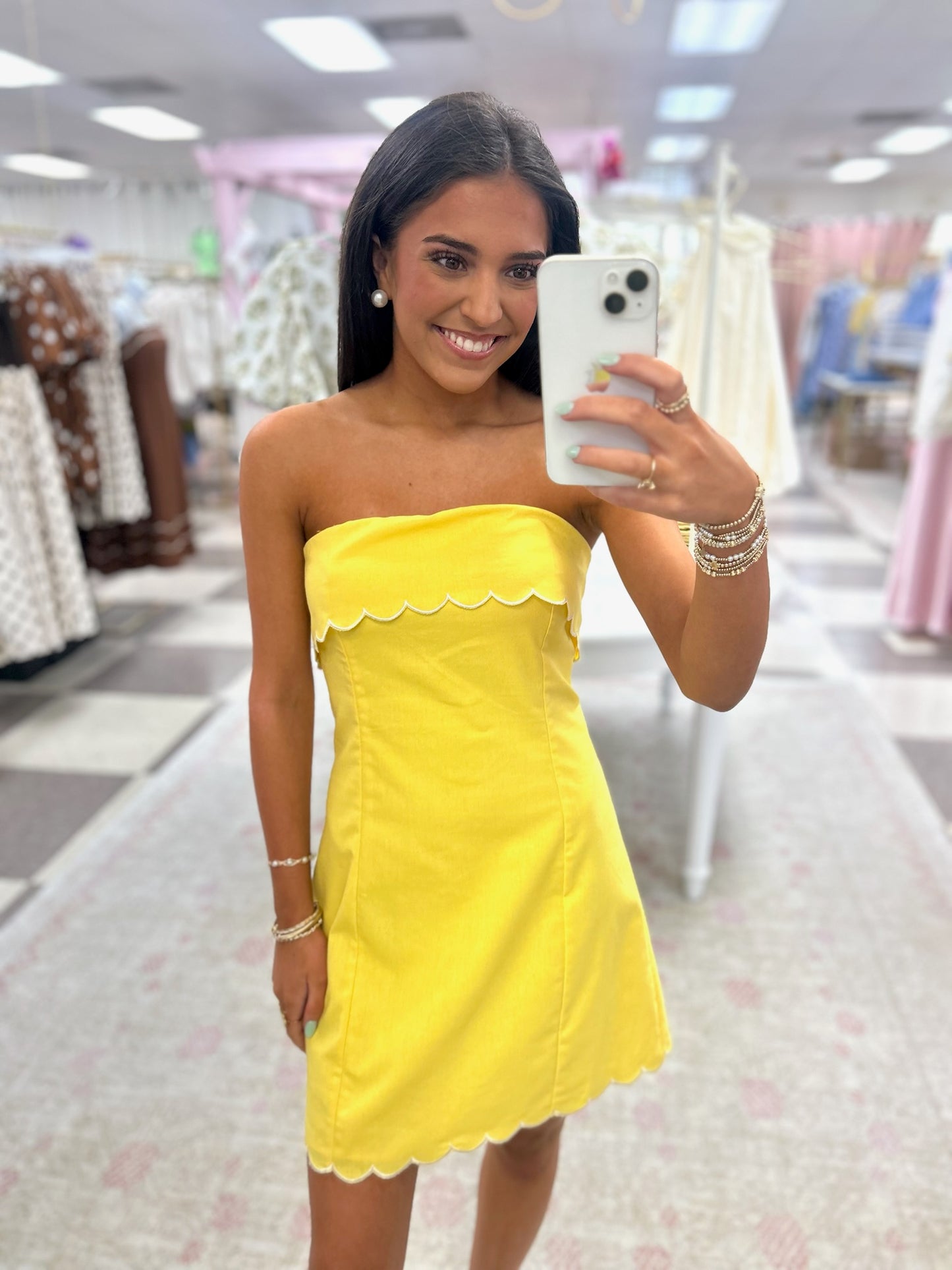 Ray of Sunshine Yellow Scalloped Mini Dress